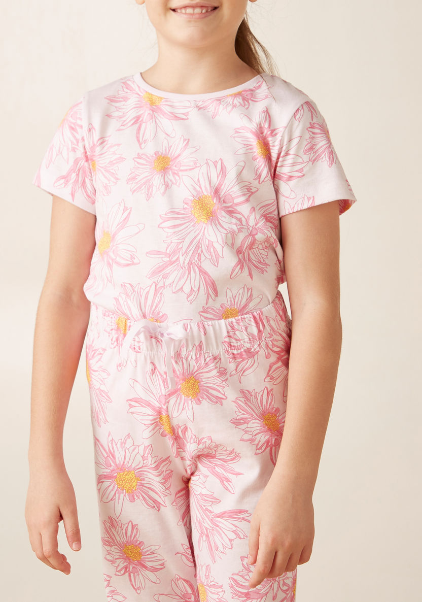 Juniors All-Over Floral Print T-shirt and Elasticated Pyjama Set-Nightwear-image-2