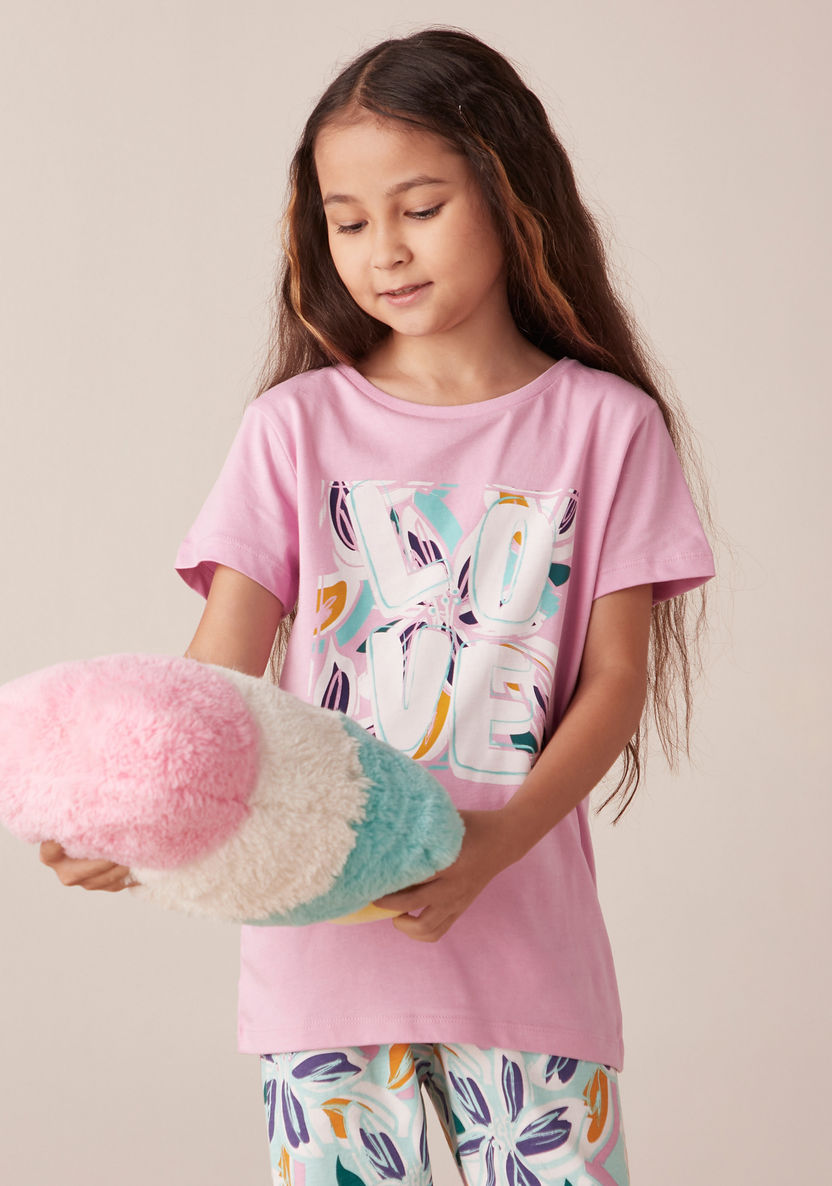 Juniors Floral Printed Short Sleeves T-shirt and Pyjama Set-Nightwear-image-1