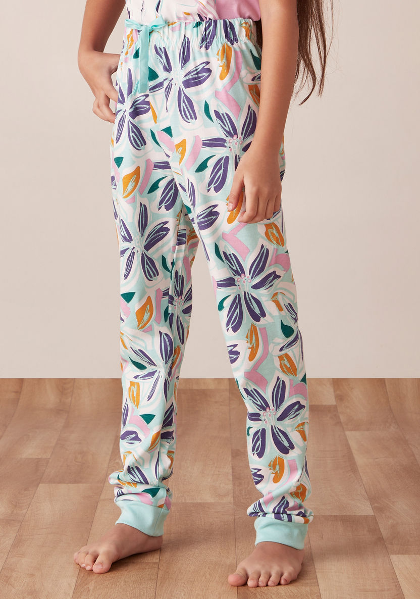 Juniors Floral Printed Short Sleeves T-shirt and Pyjama Set-Nightwear-image-2