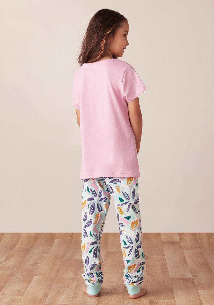 Juniors Floral Printed Short Sleeves T-shirt and Pyjama Set-Nightwear-image-4