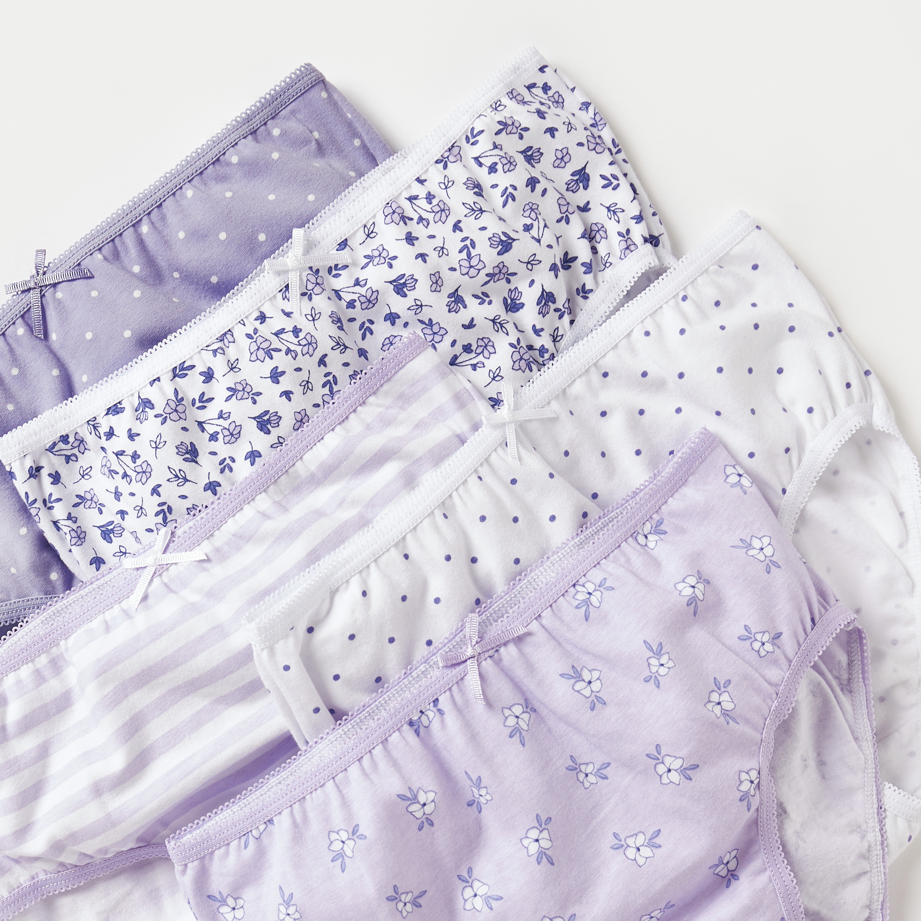 Juniors Printed Briefs with Elasticated Waistband and Bow Detail - Set of 5-girls-clothing-multipacks-image-3