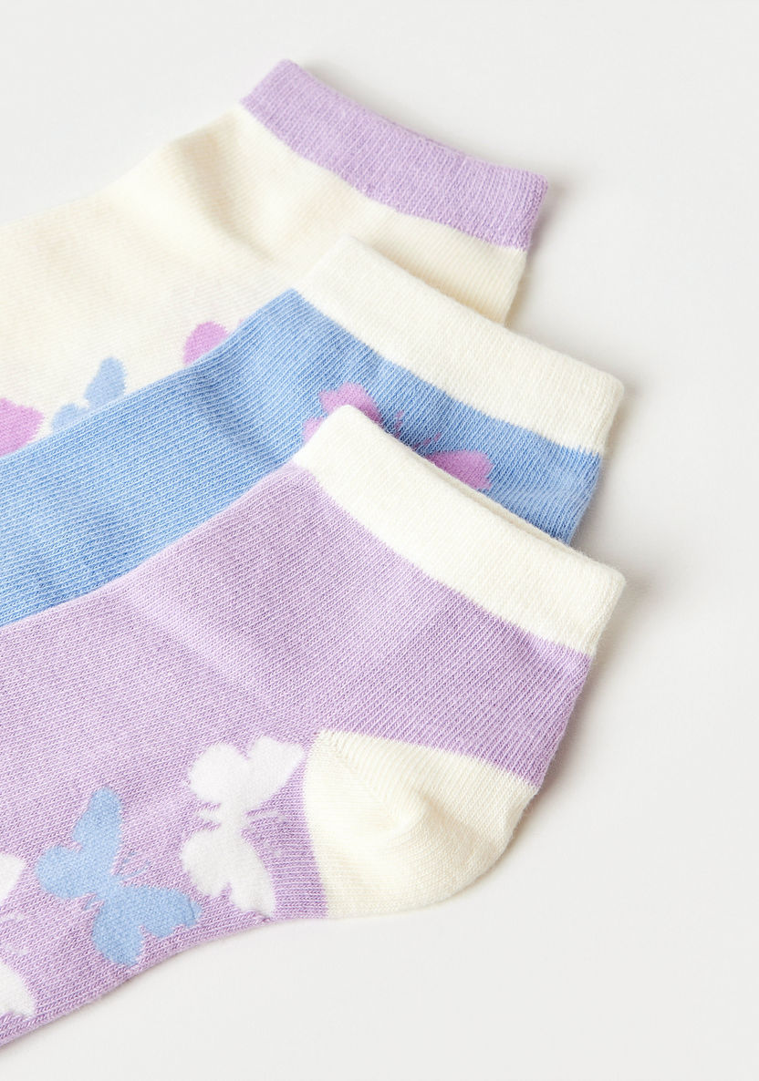 Juniors Butterfly Print Ankle Length Socks - Set of 3-Socks-image-2