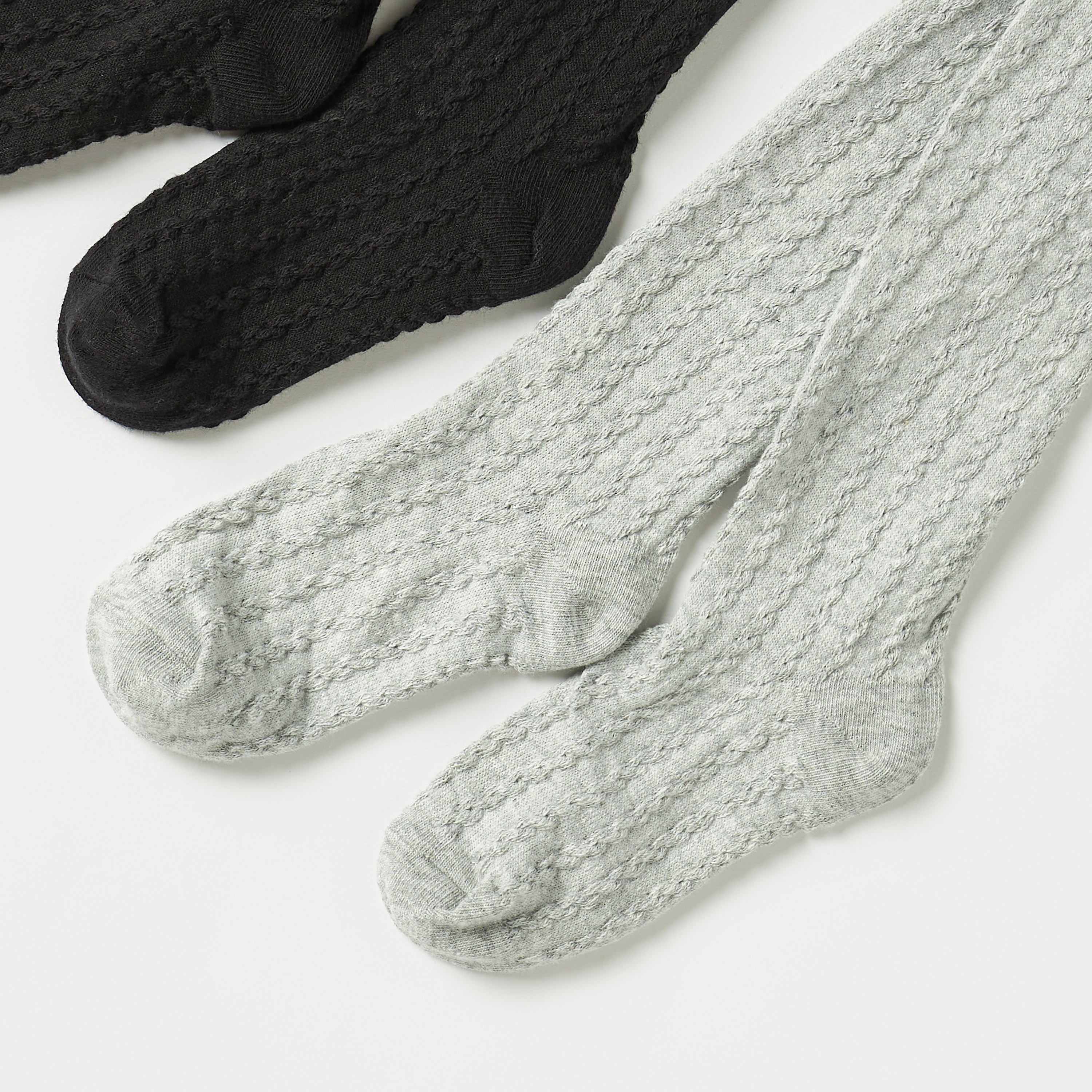 Juniors Cable Knit Closed Feet Tights with Elasticised Waistband - Set of 2-girls-accessories-socks-image-3
