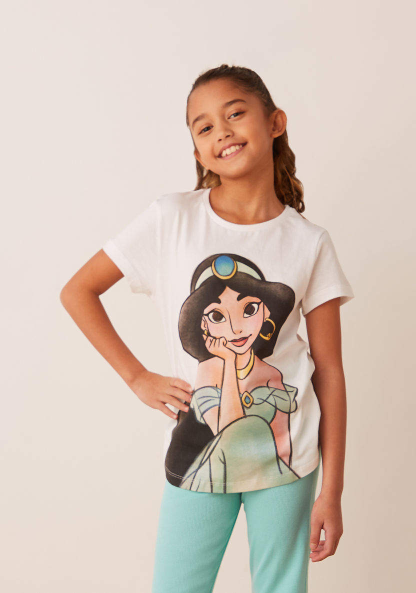 Disney Jasmine Print Short Sleeves T-shirt and Elasticated Pyjama Set-Nightwear-image-1
