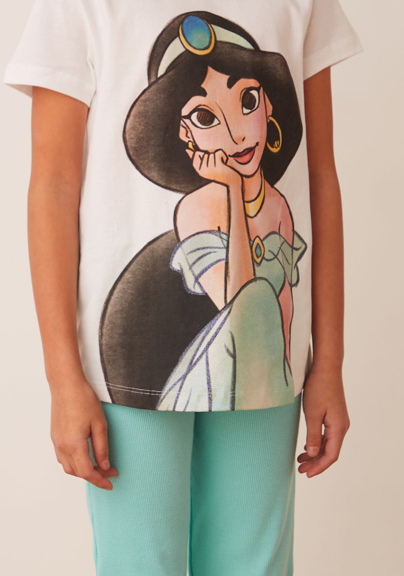 Disney Jasmine Print Short Sleeves T-shirt and Elasticated Pyjama Set-Nightwear-image-2