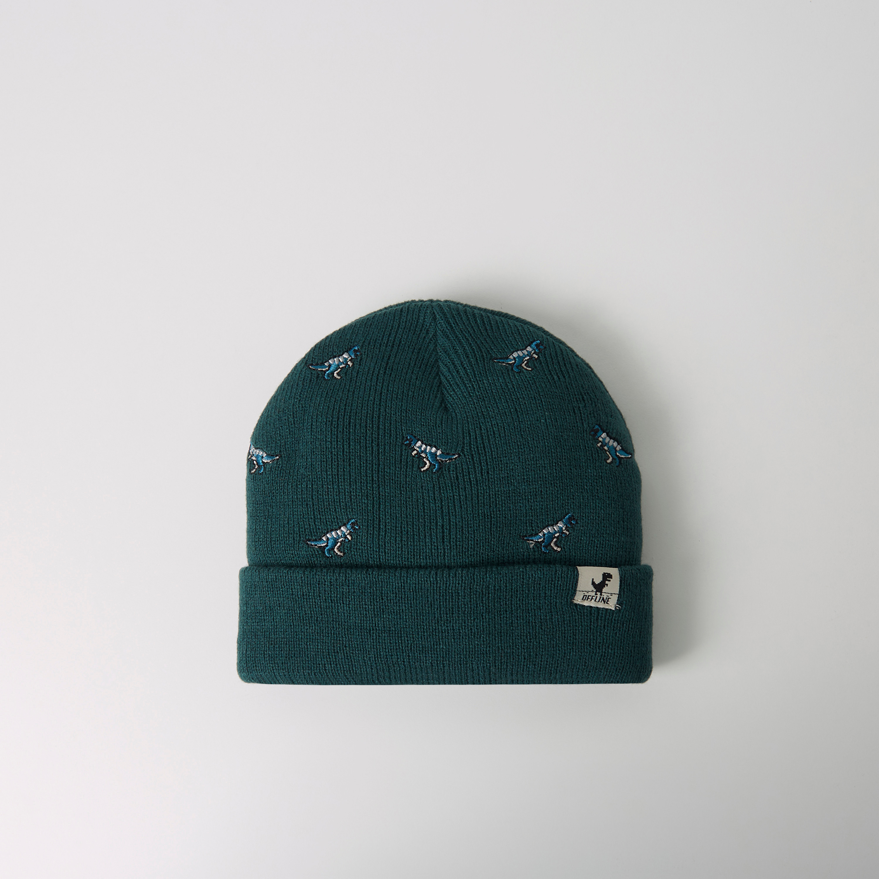 Juniors All-Over Dinosaur Embroidered Beanie-boys-clothing-winterwear-winteraccessories-image-1