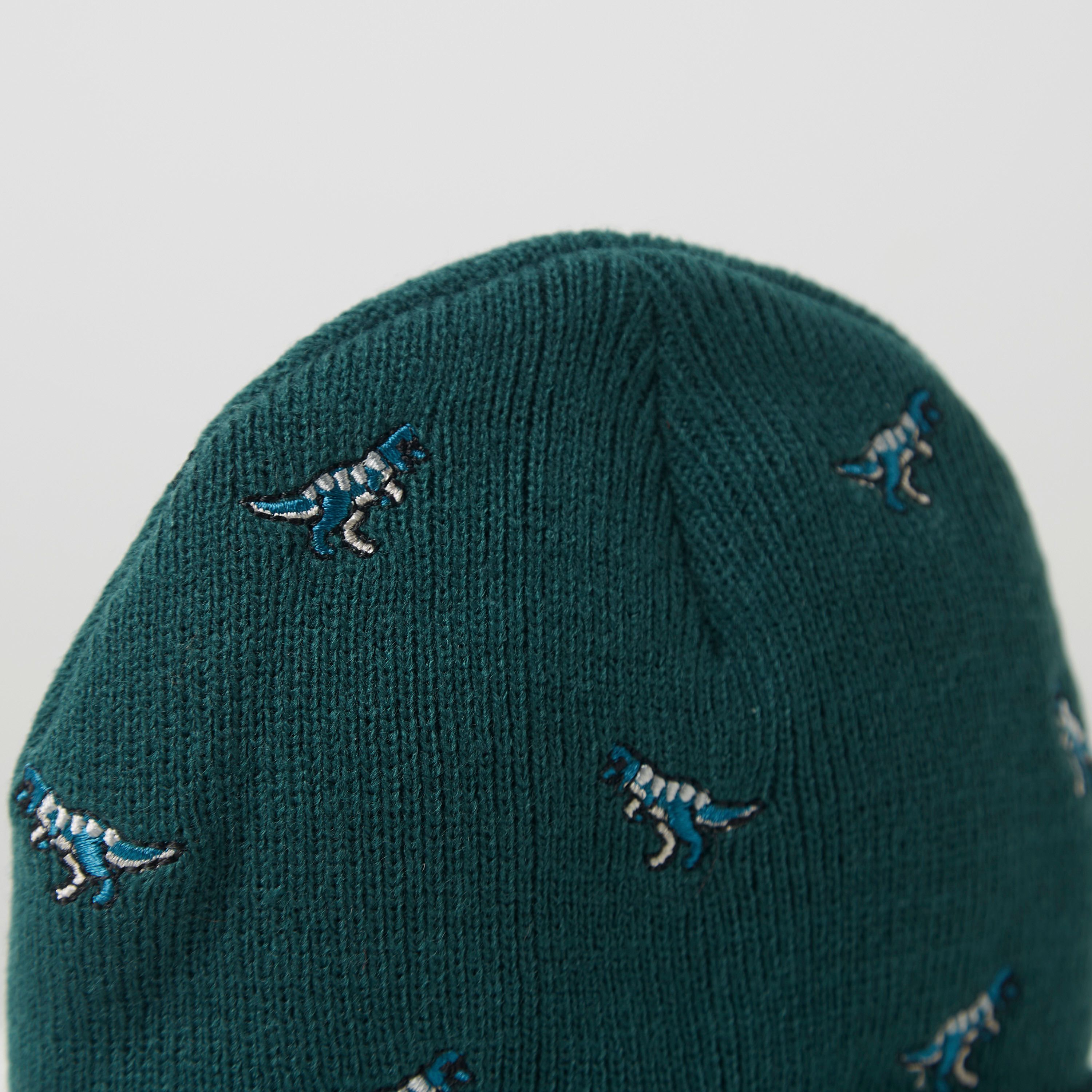Juniors All-Over Dinosaur Embroidered Beanie-boys-clothing-winterwear-winteraccessories-image-4