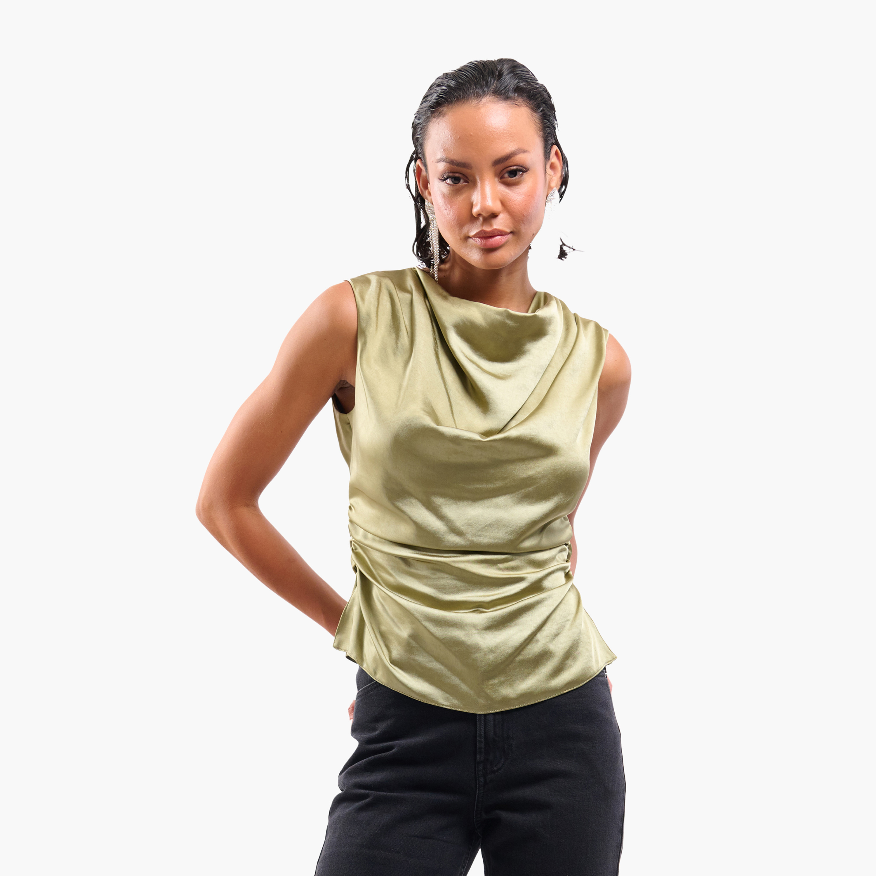 FAIA Ruched Cowl Neck Women's Top-women-clothing-shirtsandblouses-blouses-image-1