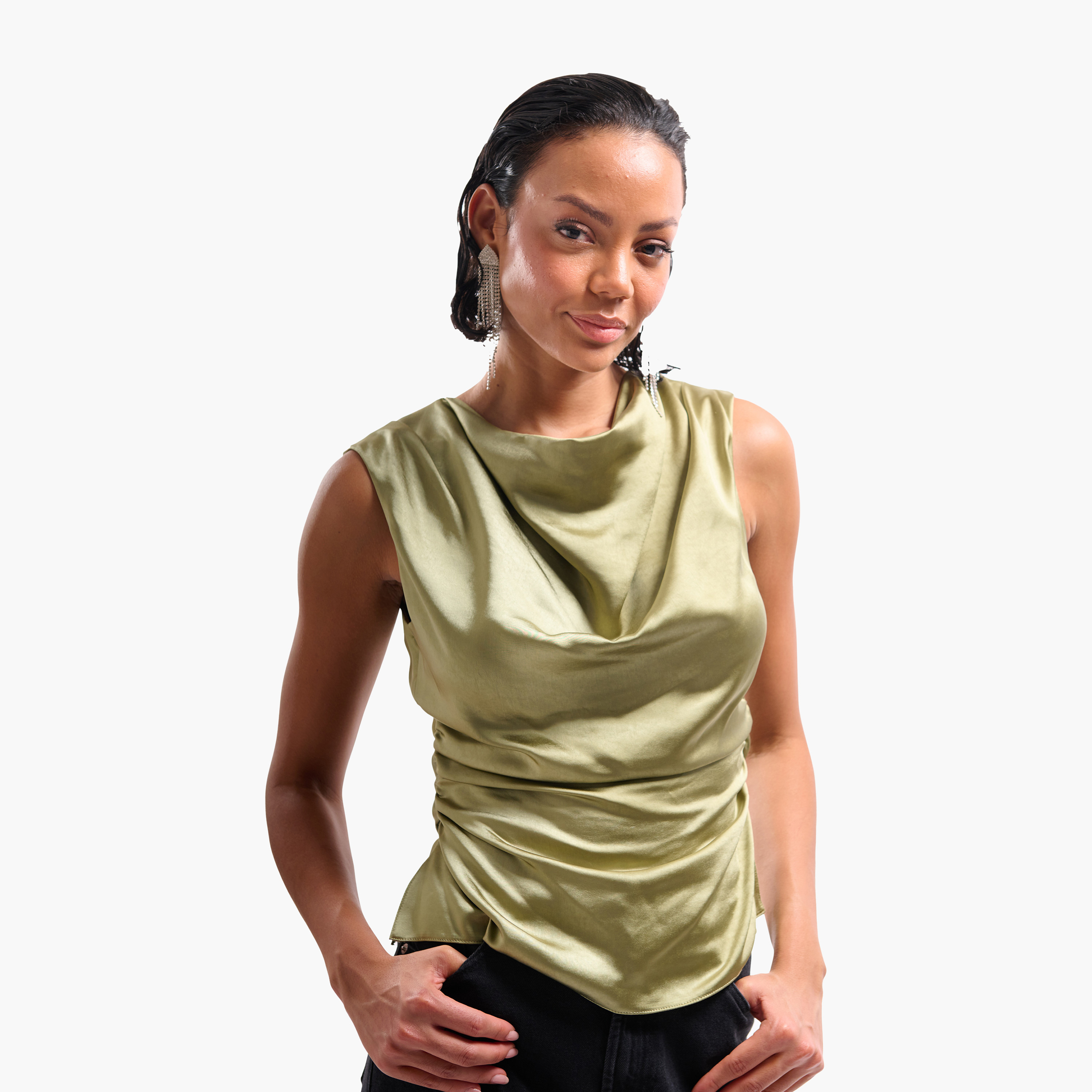 FAIA Ruched Cowl Neck Women's Top-women-clothing-shirtsandblouses-blouses-image-6