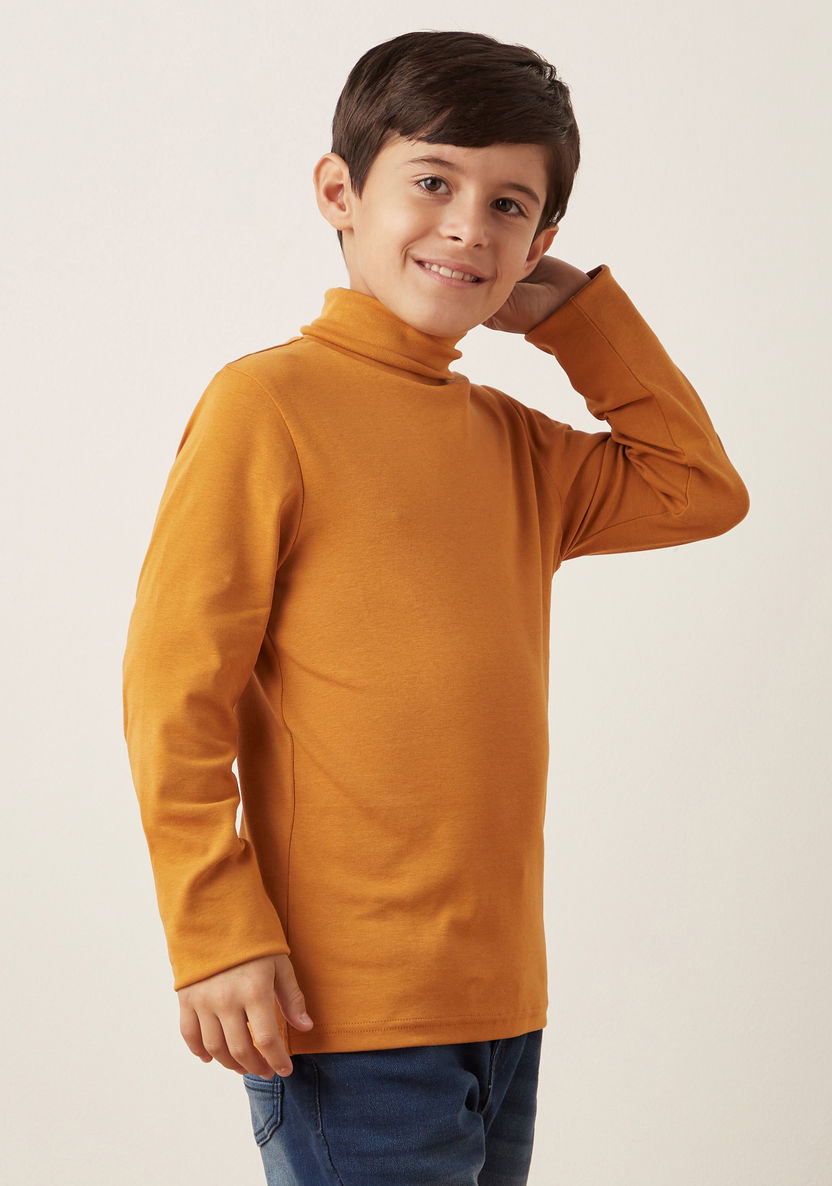Juniors Solid Turtleneck T-shirt with Long Sleeves-T Shirts-image-0