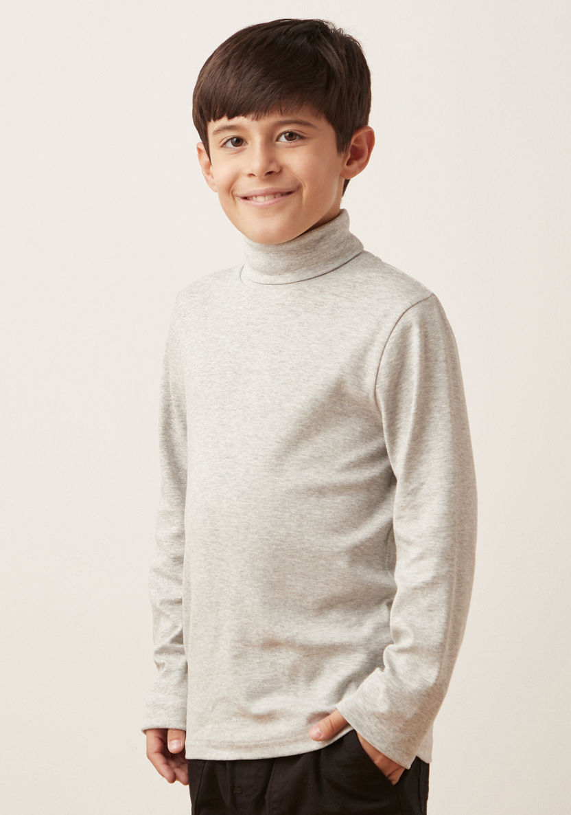 Juniors Solid Turtleneck T-shirt with Long Sleeves-T Shirts-image-0
