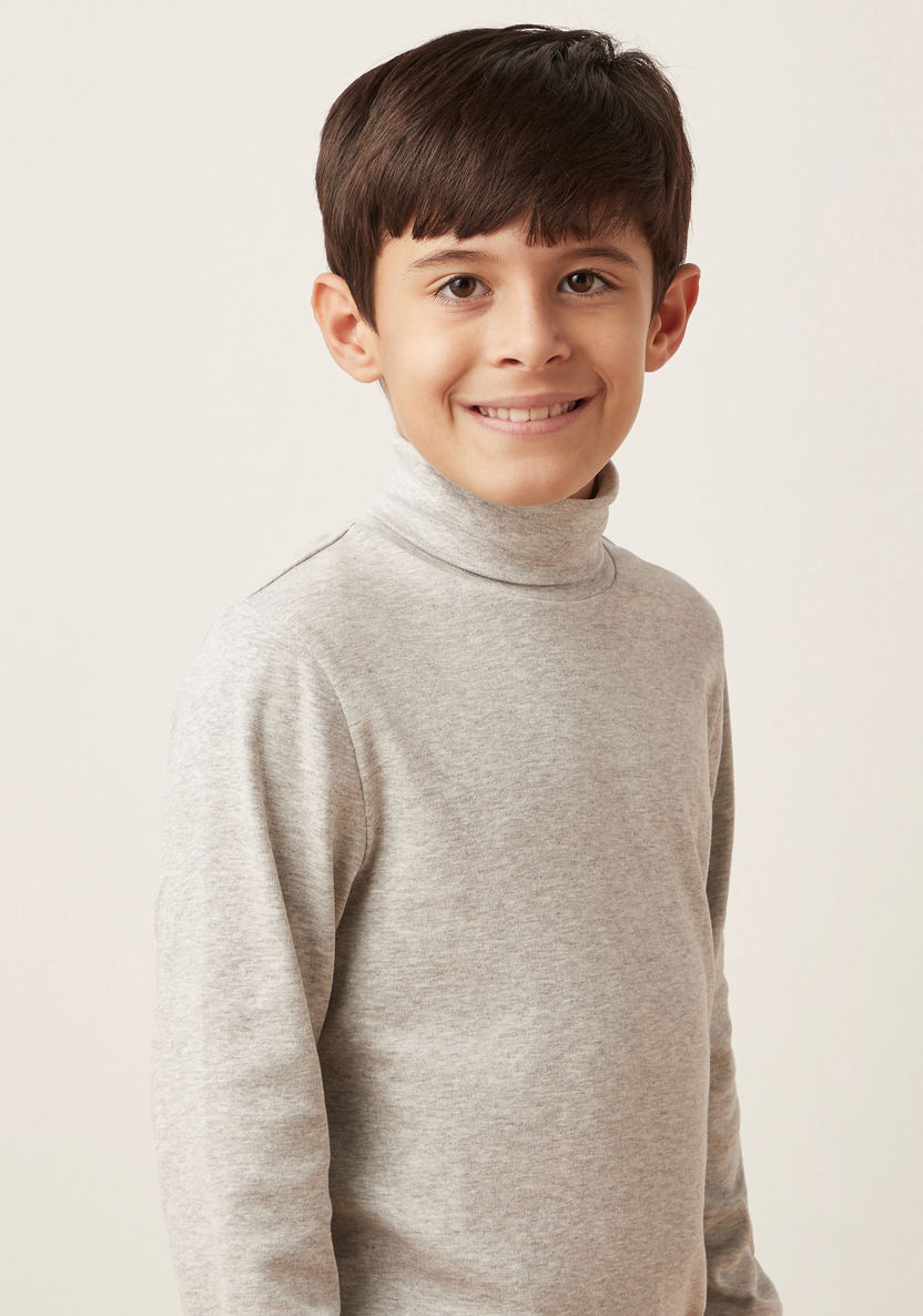 Juniors Solid Turtleneck T-shirt with Long Sleeves-T Shirts-image-2