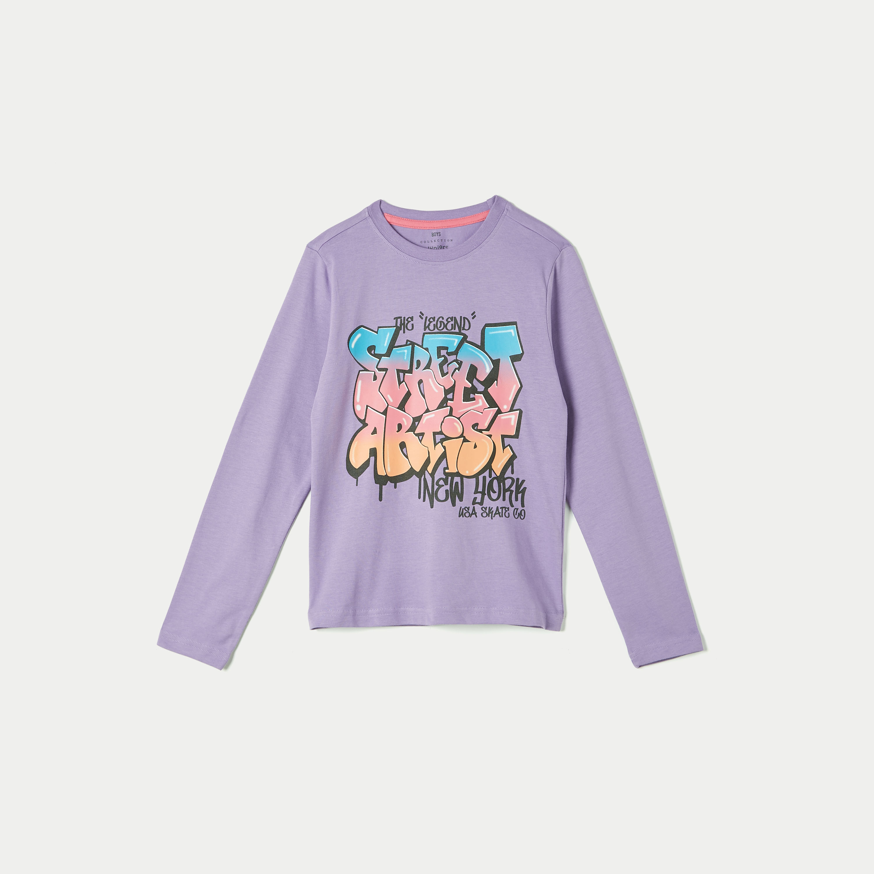 تيشيرت بياقة ضيقة وأكمام طويلة وطبعات من جونيورز-boys-clothing-tshirtsandpolos-image-1