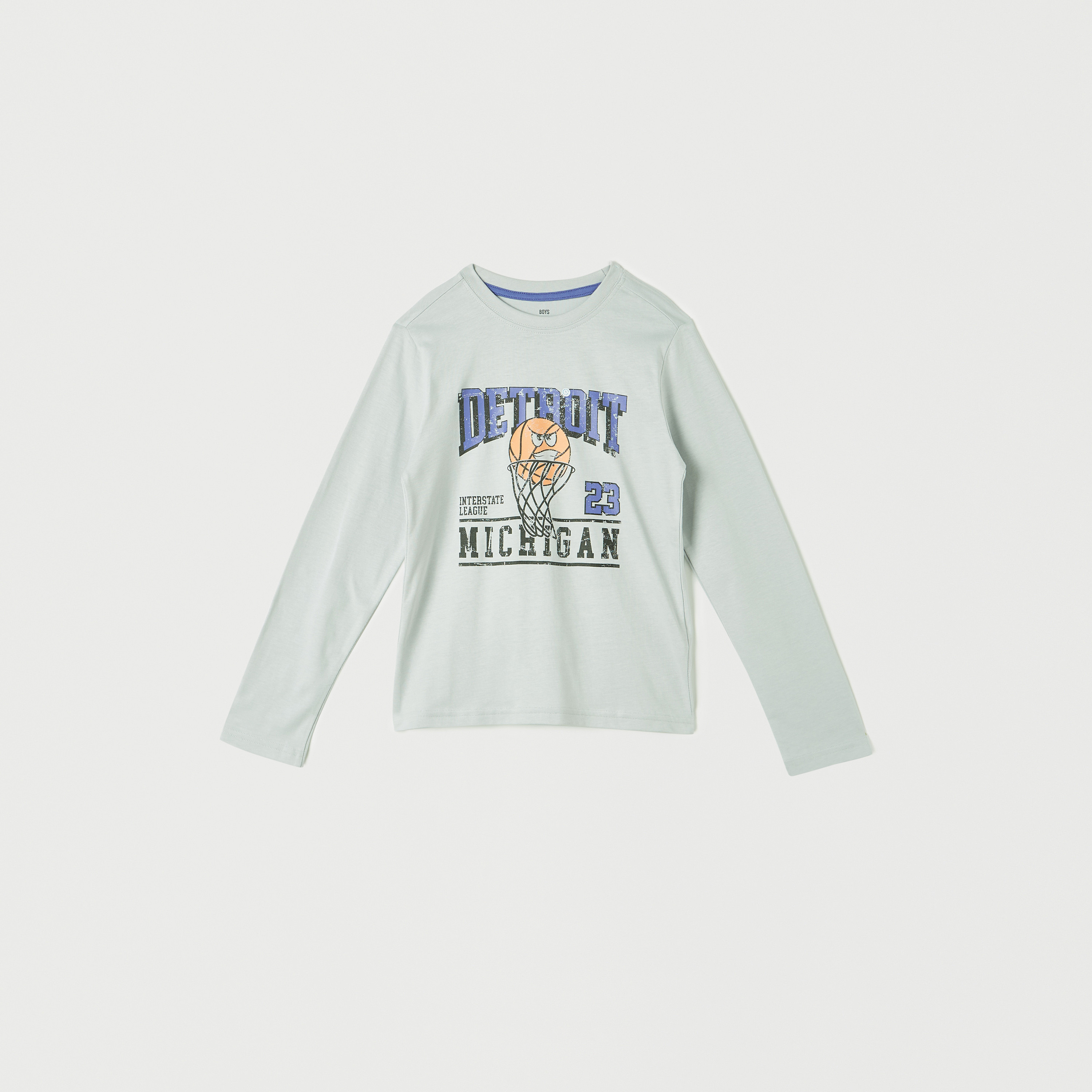 Juniors Printed Crew Neck T-shirt with Long Sleeves-boys-clothing-tshirtsandpolos-image-1