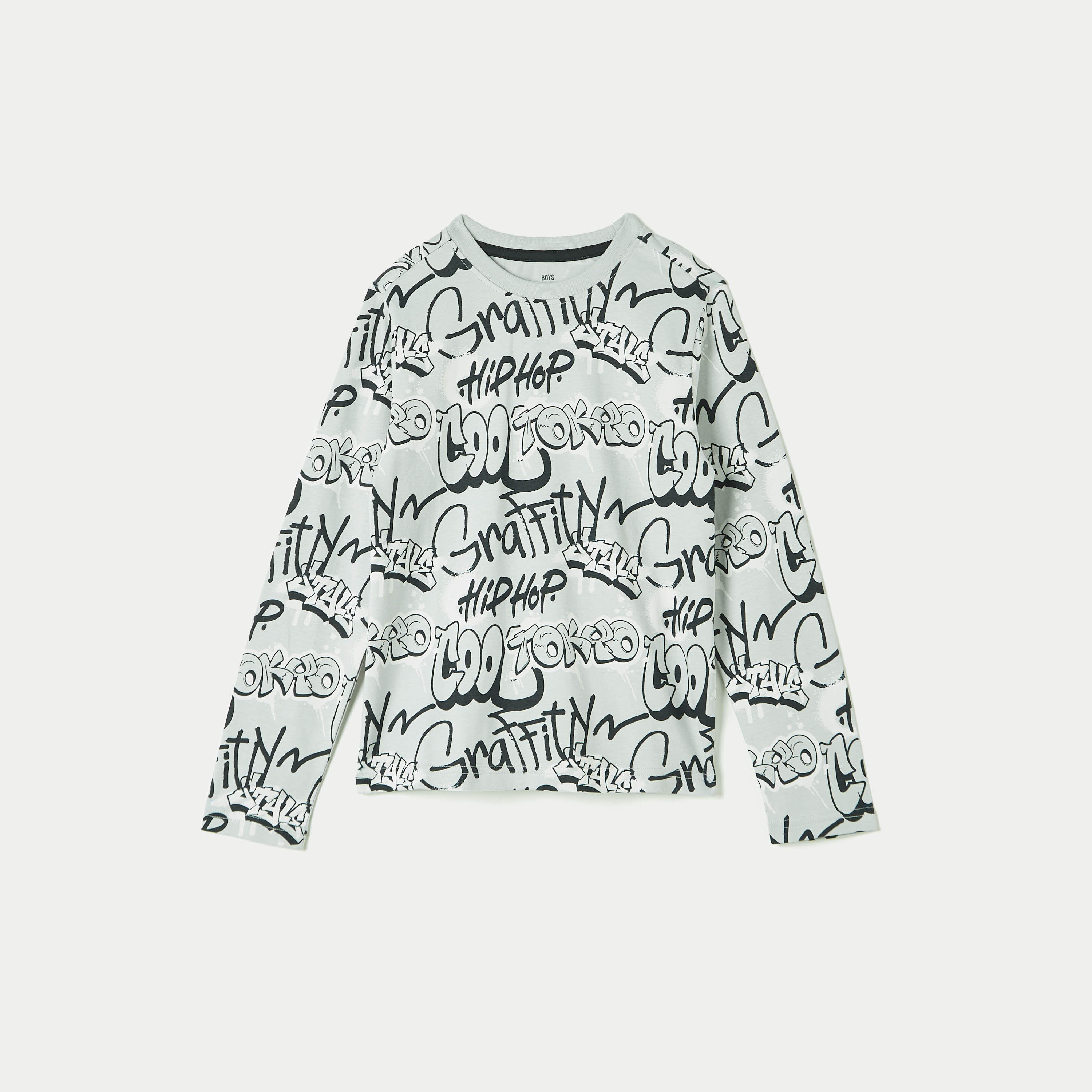 تيشيرت بياقة ضيقة وأكمام طويلة وطبعات من جونيورز-boys-clothing-tshirtsandpolos-image-1