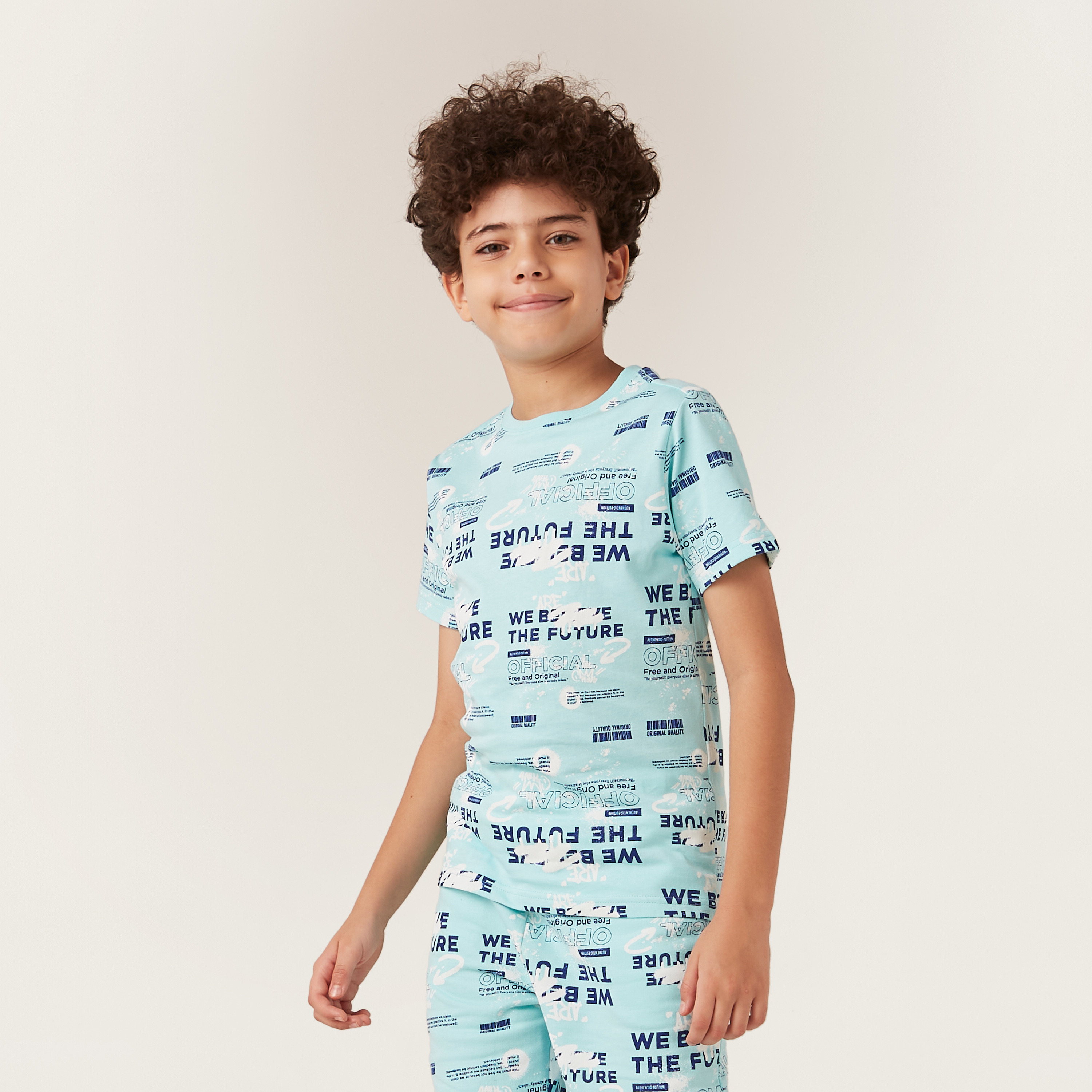 Juniors All-Over Typographic Print T-shirt with Short Sleeves-boys-clothing-tshirtsandpolos-image-1