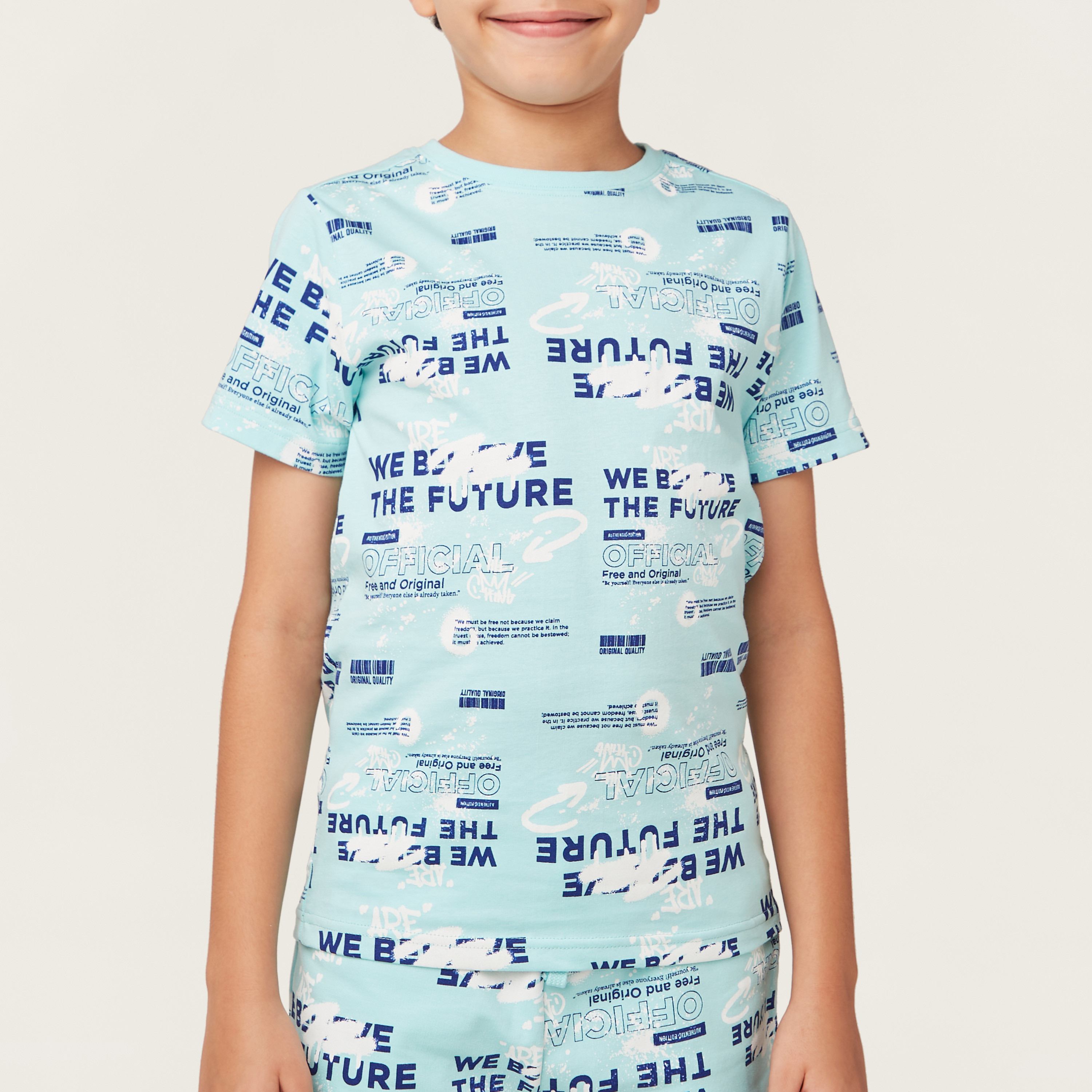 Juniors All-Over Typographic Print T-shirt with Short Sleeves-boys-clothing-tshirtsandpolos-image-3