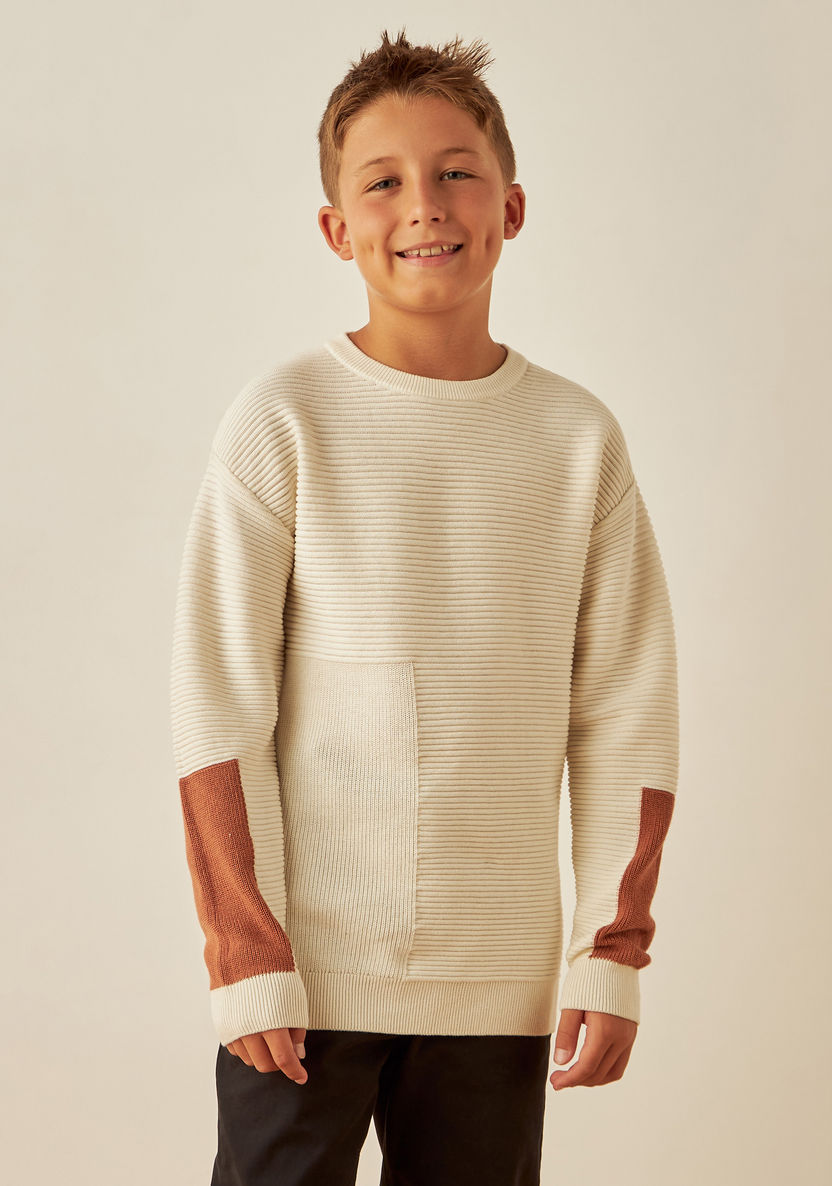Juniors Textured Pullover with Crew Neck and Long Sleeves-Sweaters and Cardigans-image-0
