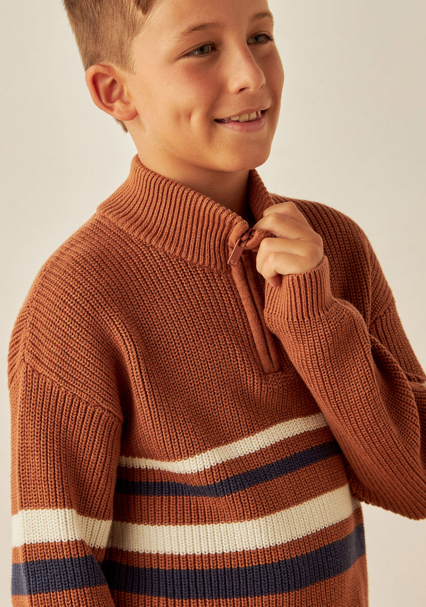 Juniors Striped Pullover with Zip Closure and Long Sleeves-Sweaters and Cardigans-image-3