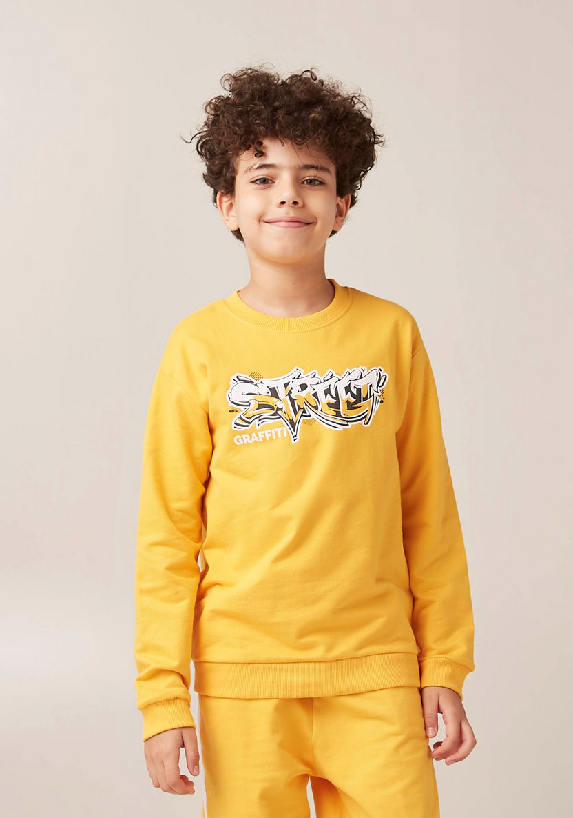 Juniors Typography Print Sweatshirt with Long Sleeves-Sweatshirts-image-0