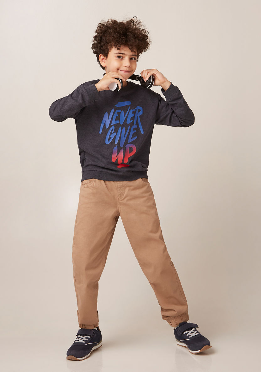Juniors Typography Print Pullover with Crew Neck and Long Sleeves-Sweaters and Cardigans-image-1