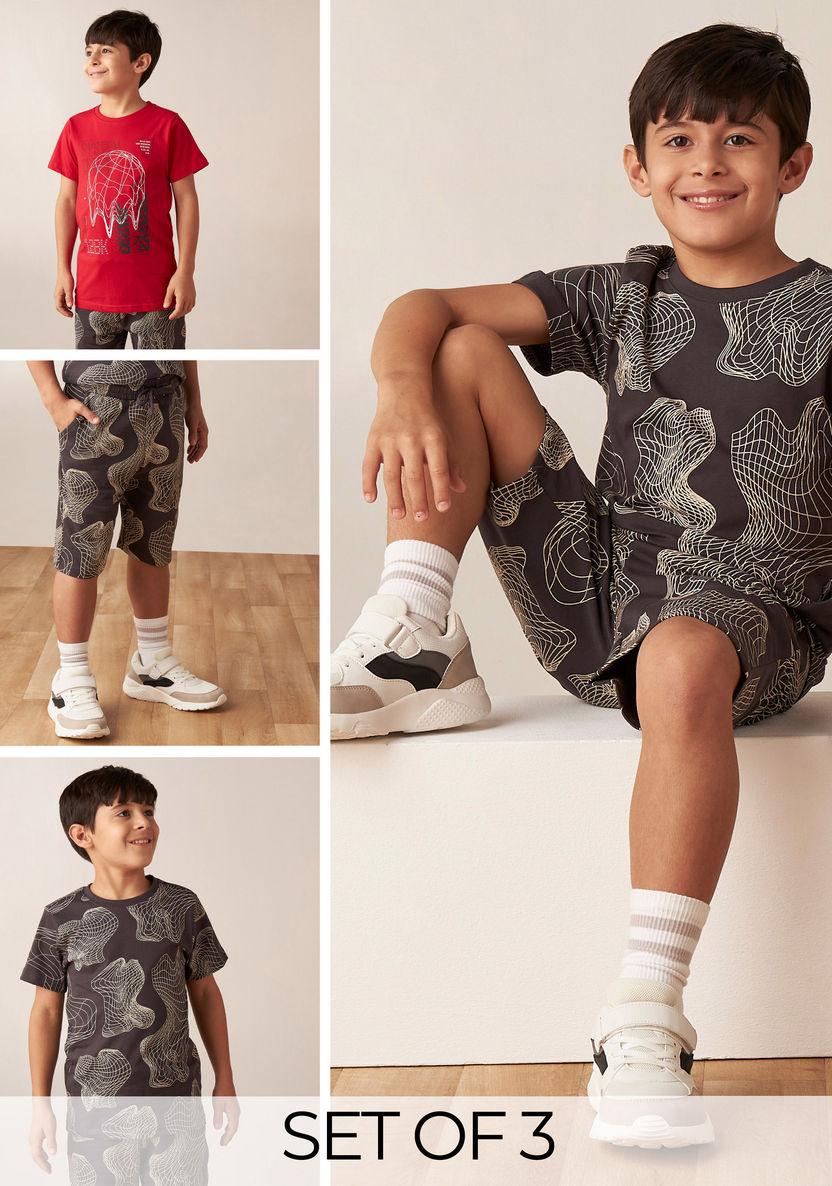 Juniors 3-Piece Printed T-shirts and Shorts Set-Clothes Sets-image-0