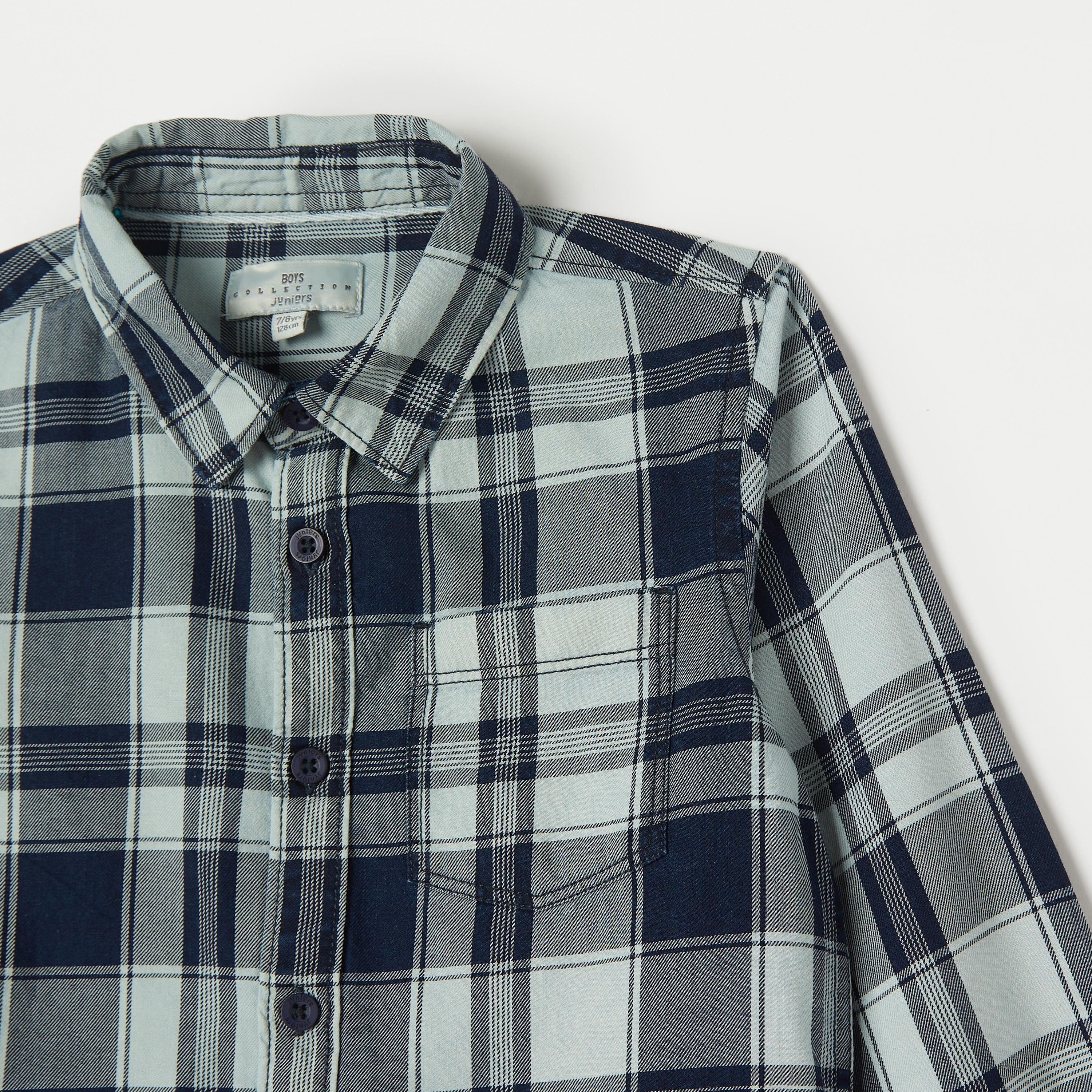 Juniors All-Over Checked Shirt with Long Sleeves-boys-clothing-shirts-image-2
