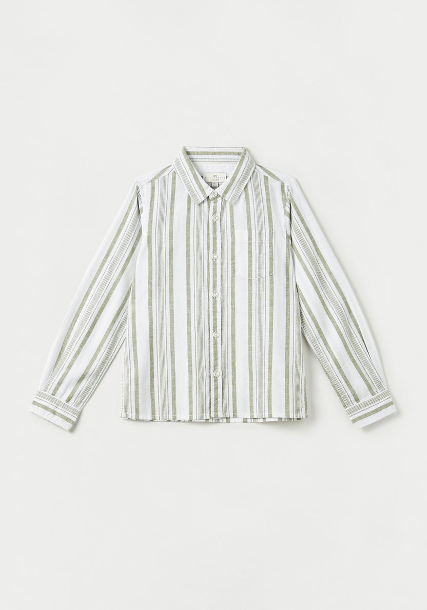 Juniors All-Over Striped Shirt with Chest Pocket and Long Sleeves-Shirts-image-0