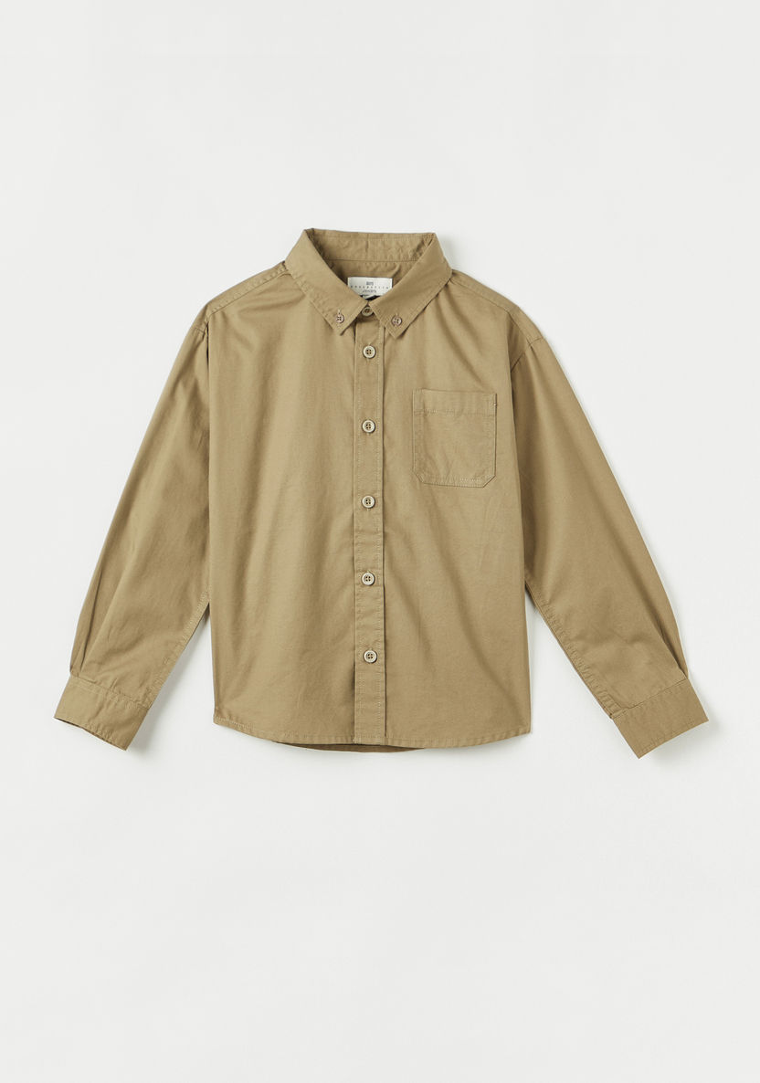 Juniors Solid Shirt with Long Sleeves and Pocket-Shirts-image-0