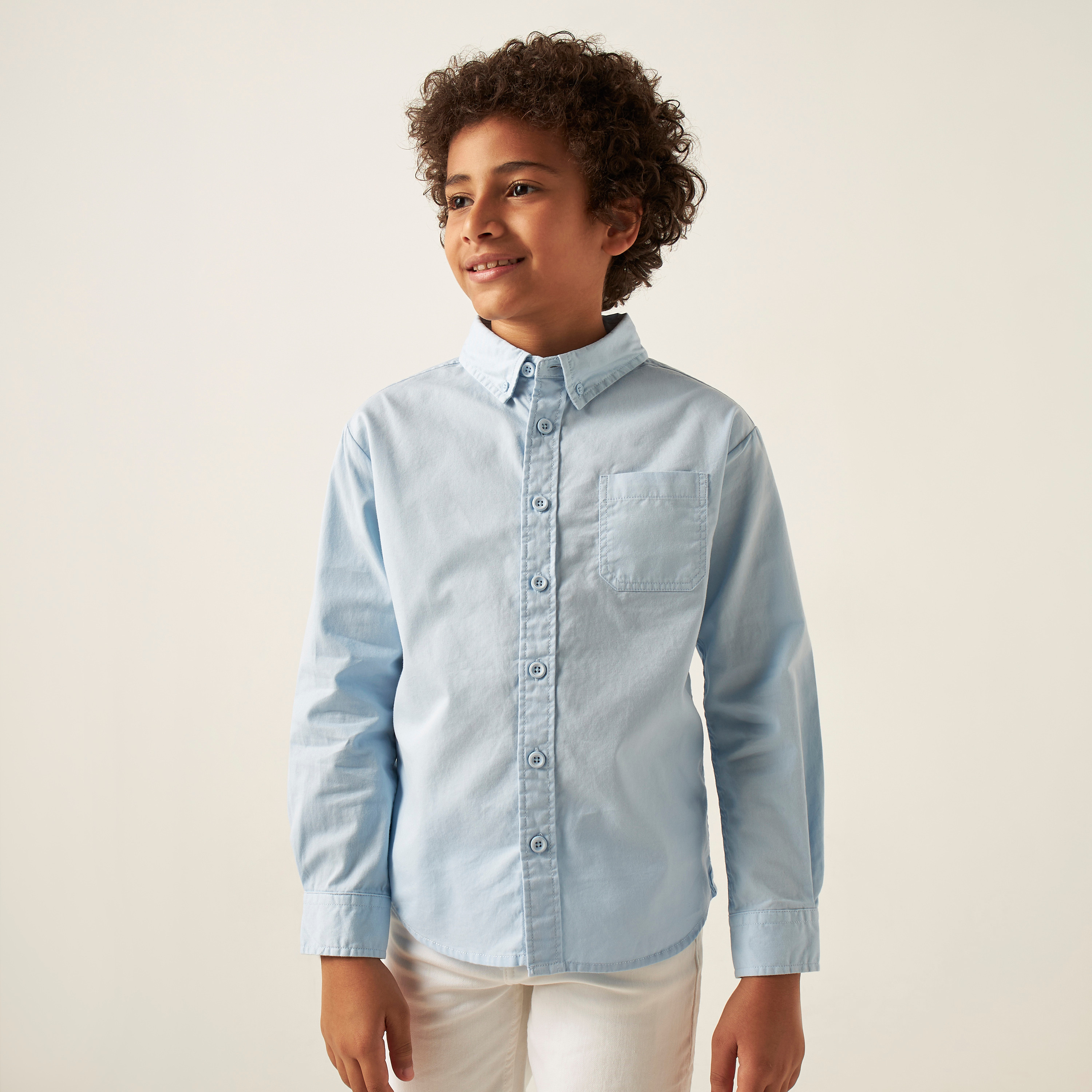 Juniors Solid Shirt with Button Closure and Chest Pocket-boys-clothing-shirts-image-1
