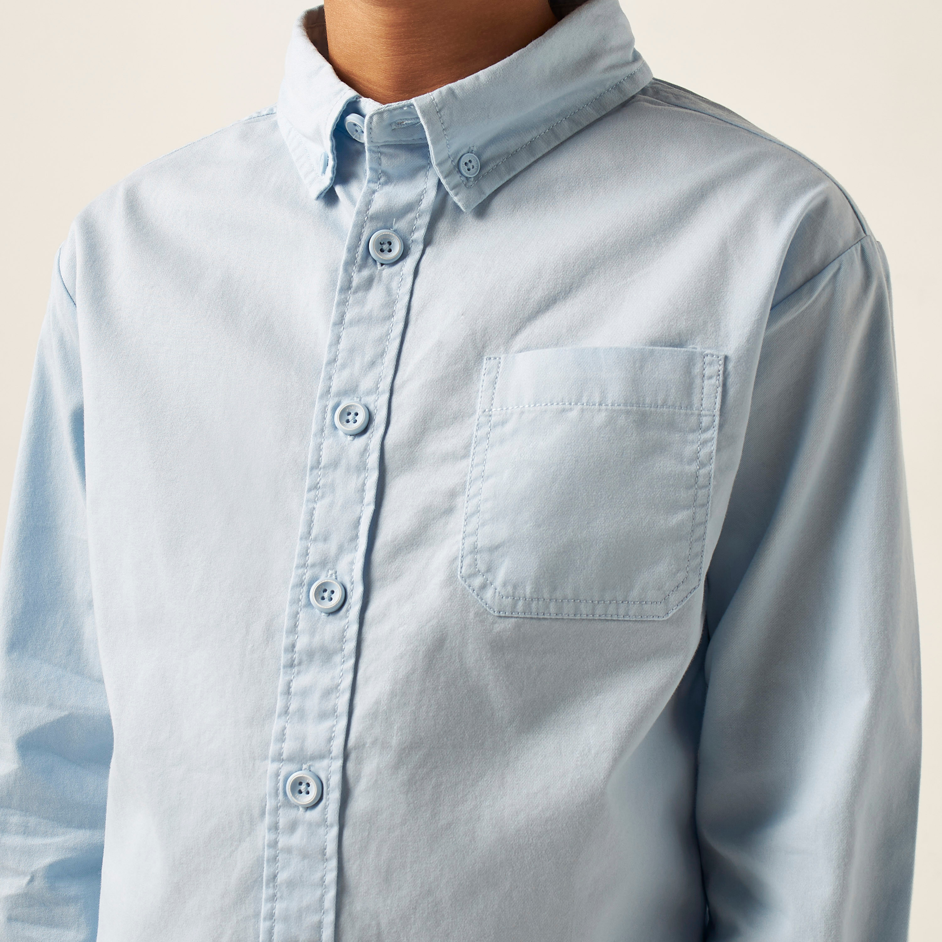 Juniors Solid Shirt with Button Closure and Chest Pocket-boys-clothing-shirts-image-3