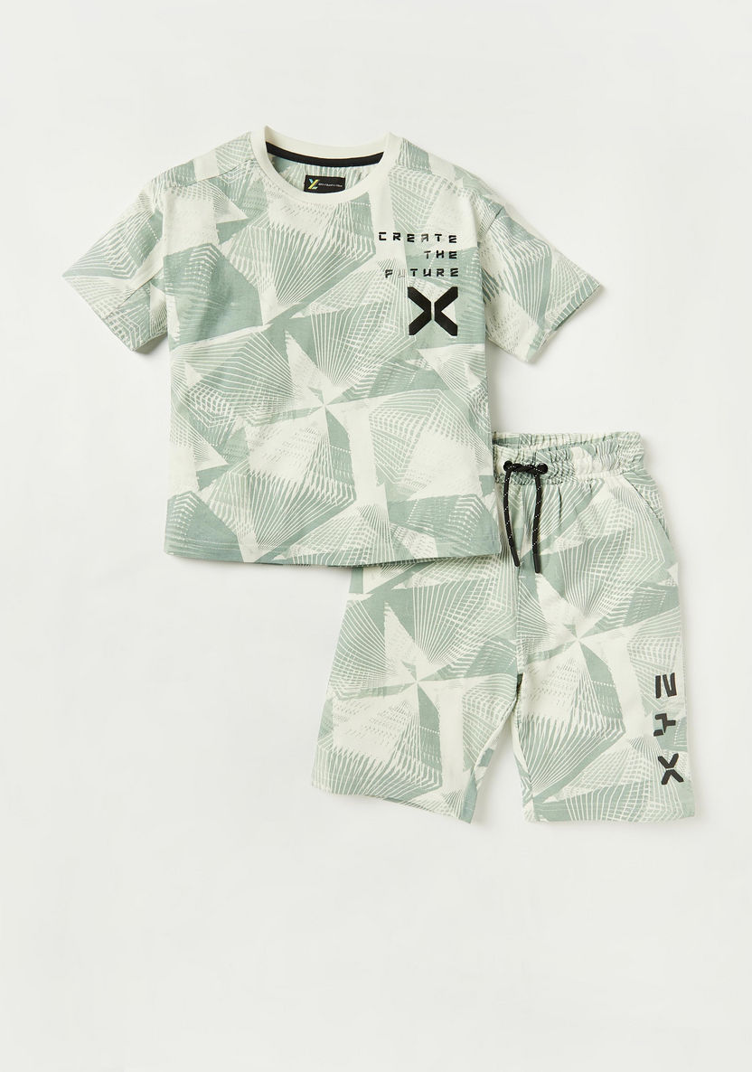 XYZ All-Over Graphic Print Crew Neck T-shirt and Shorts Set-Clothes Sets-image-0