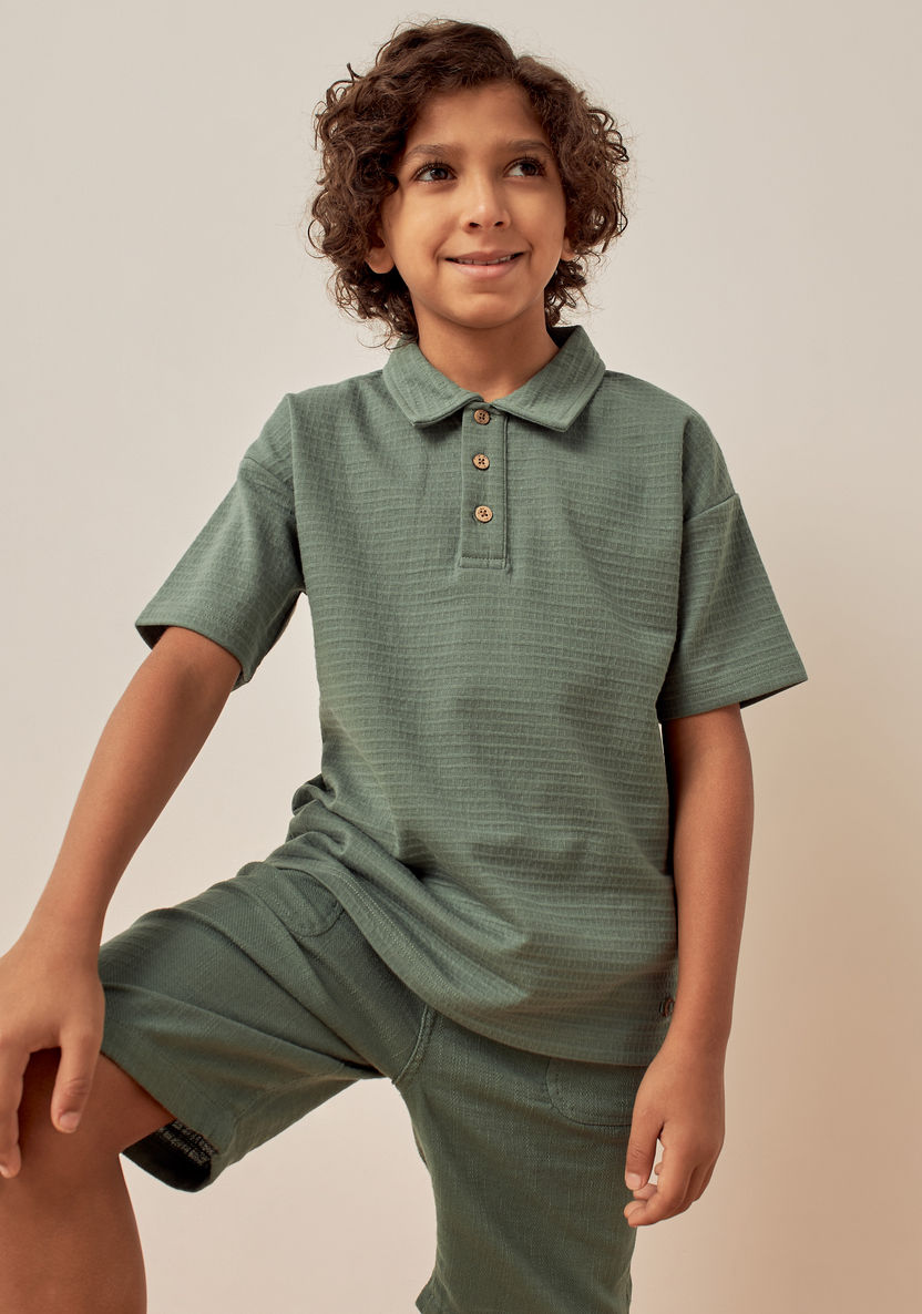Eligo Waffle Textured Polo T-shirt with Short Sleeves-T Shirts-image-0