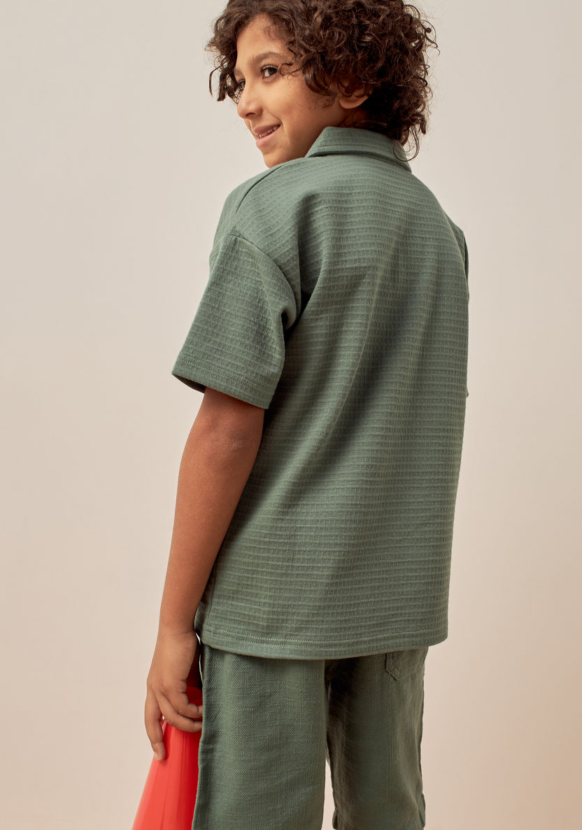 Eligo Waffle Textured Polo T-shirt with Short Sleeves-T Shirts-image-3