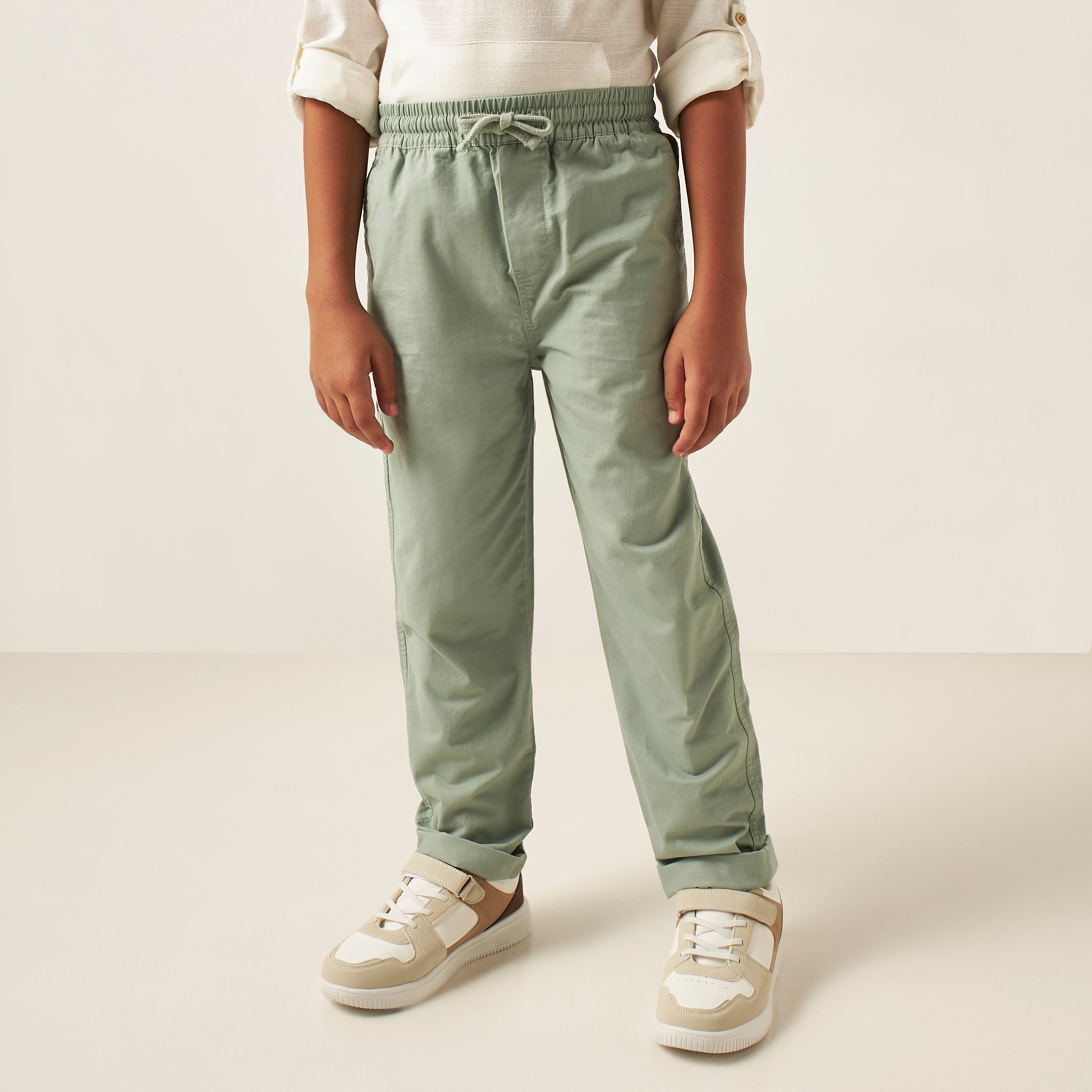 Buy Solid Pants with Drawstring Closure and Pockets Online