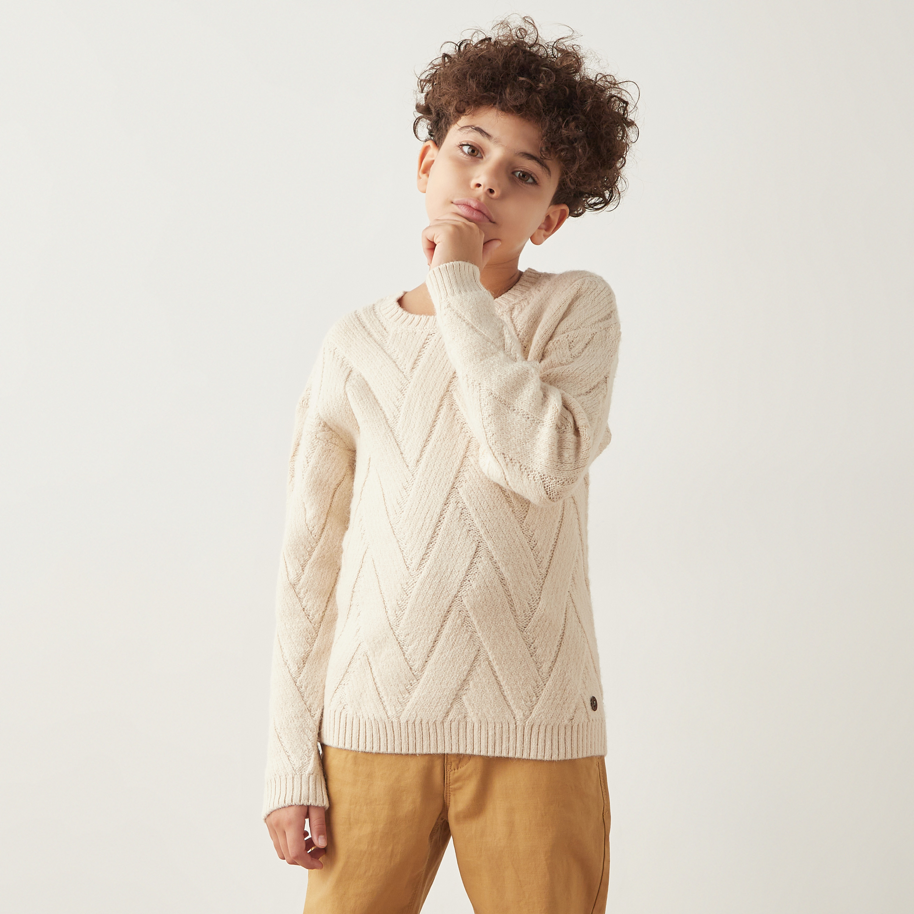 كنزة بارزة الملمس بياقة ضيقة وأكمام طويلة من إليجو-boys-clothing-jumpersandcardigans-image-1