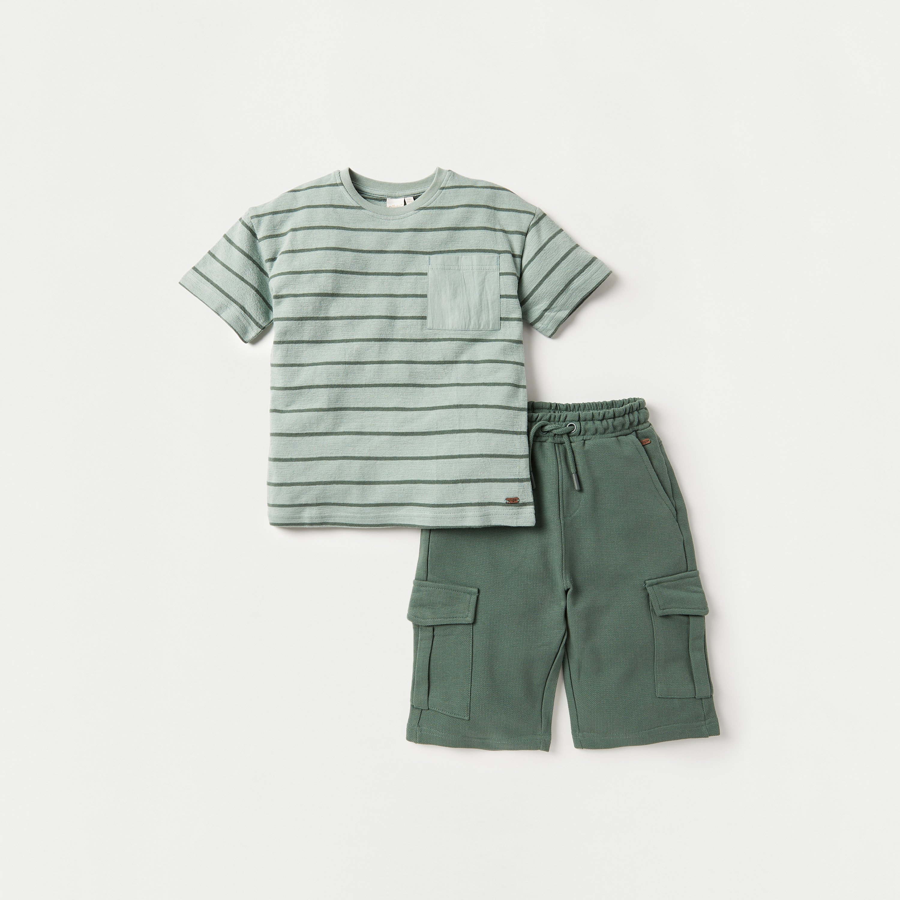 Eligo Striped T-shirt and Solid Shorts Set-boys-clothing-setsandcoords-image-1