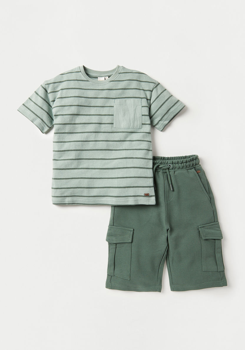 Eligo Striped T-shirt and Solid Shorts Set-Clothes Sets-image-0