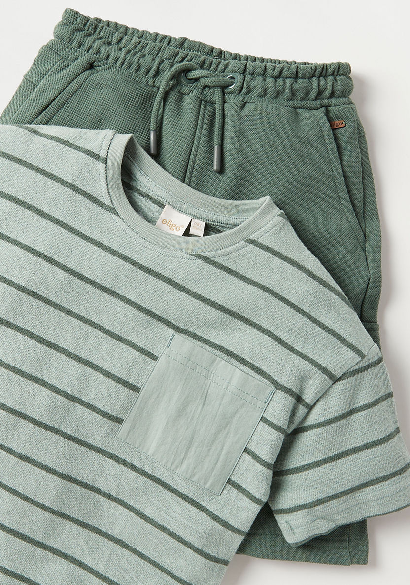 Eligo Striped T-shirt and Solid Shorts Set-Clothes Sets-image-3