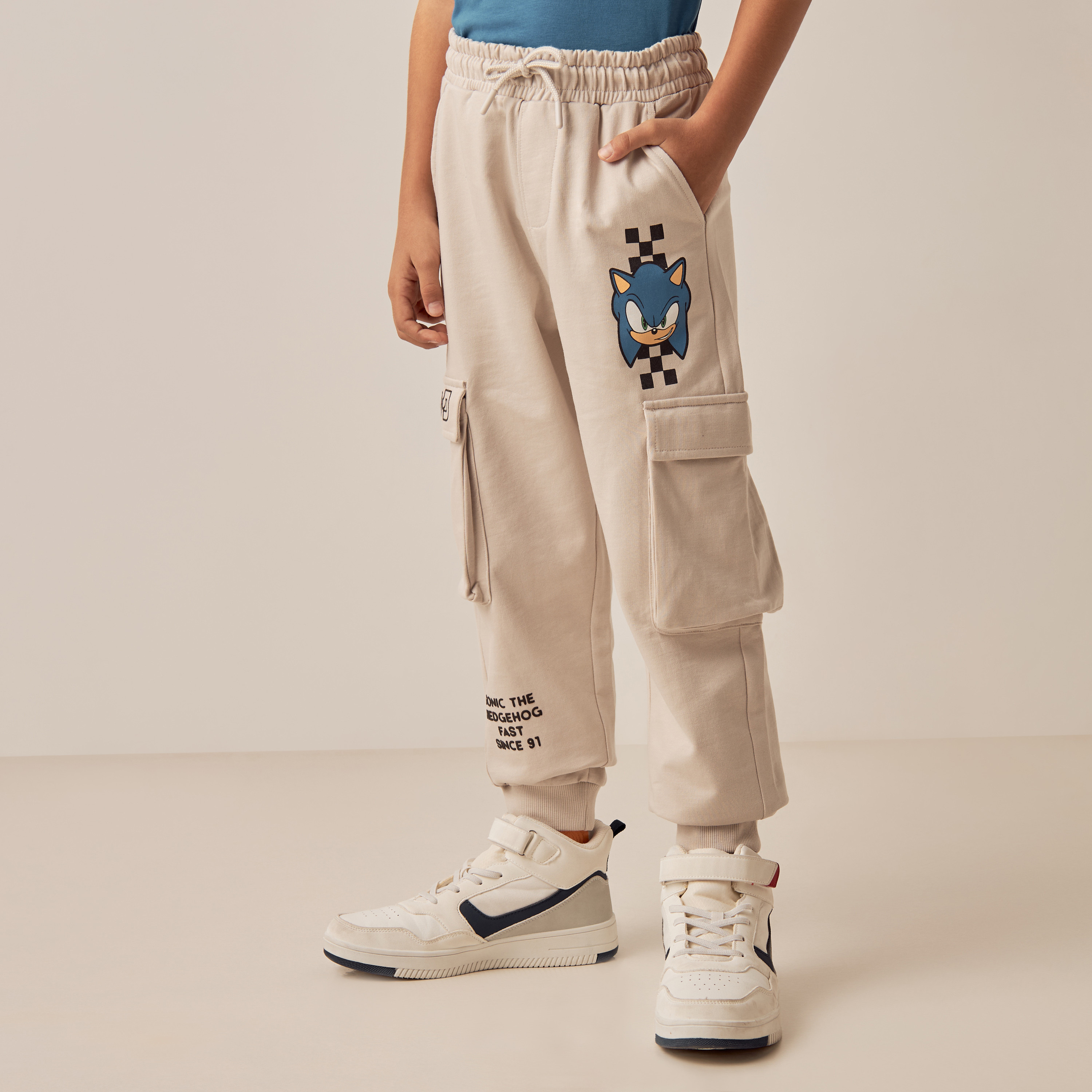Sonic The Hedgehog Print Joggers with Drawstring Closure-boys-clothing-bottoms-joggersandtrackpants-image-1