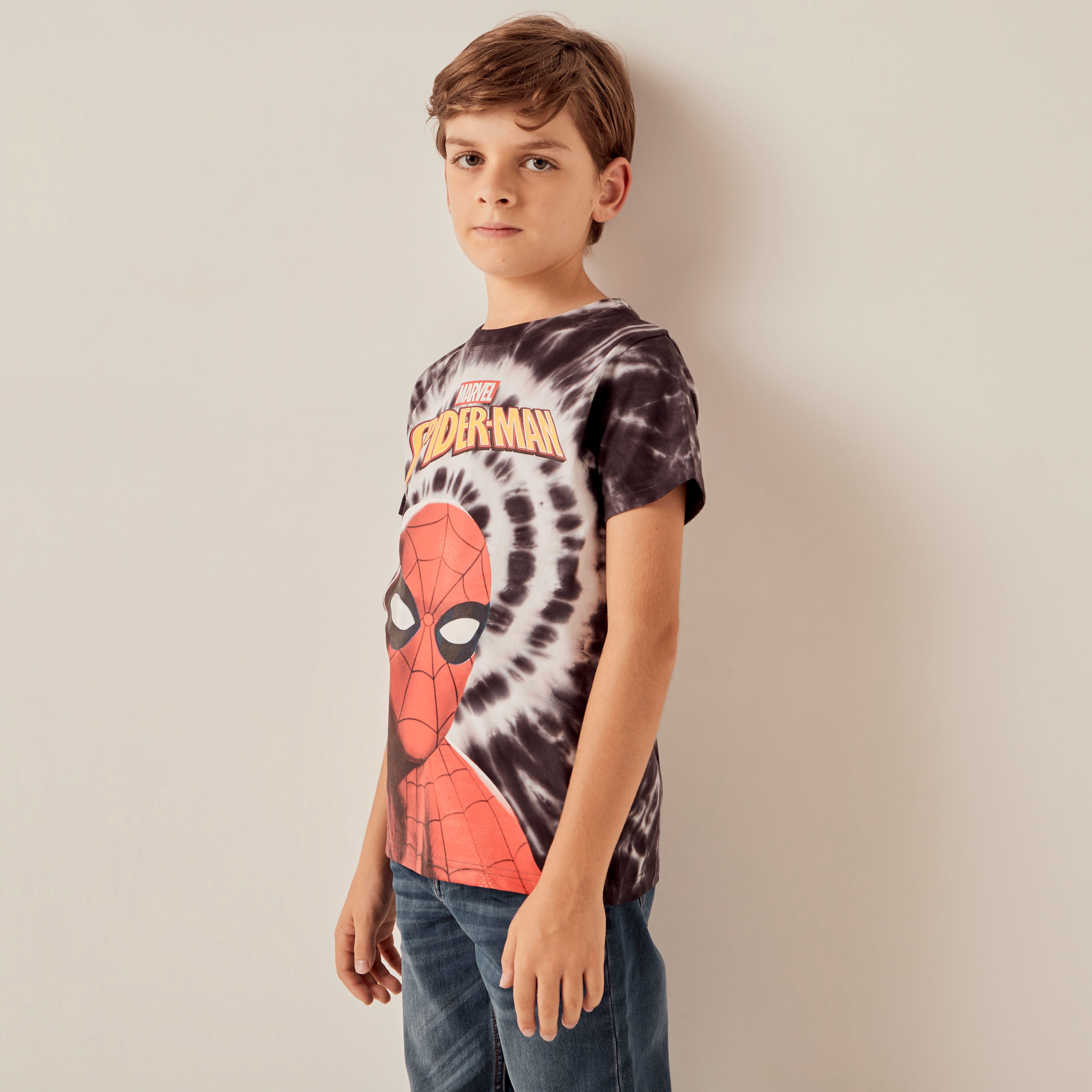 Spider-Man Print Crew Neck T-shirt with Short Sleeves-boys-clothing-tshirtsandpolos-image-1