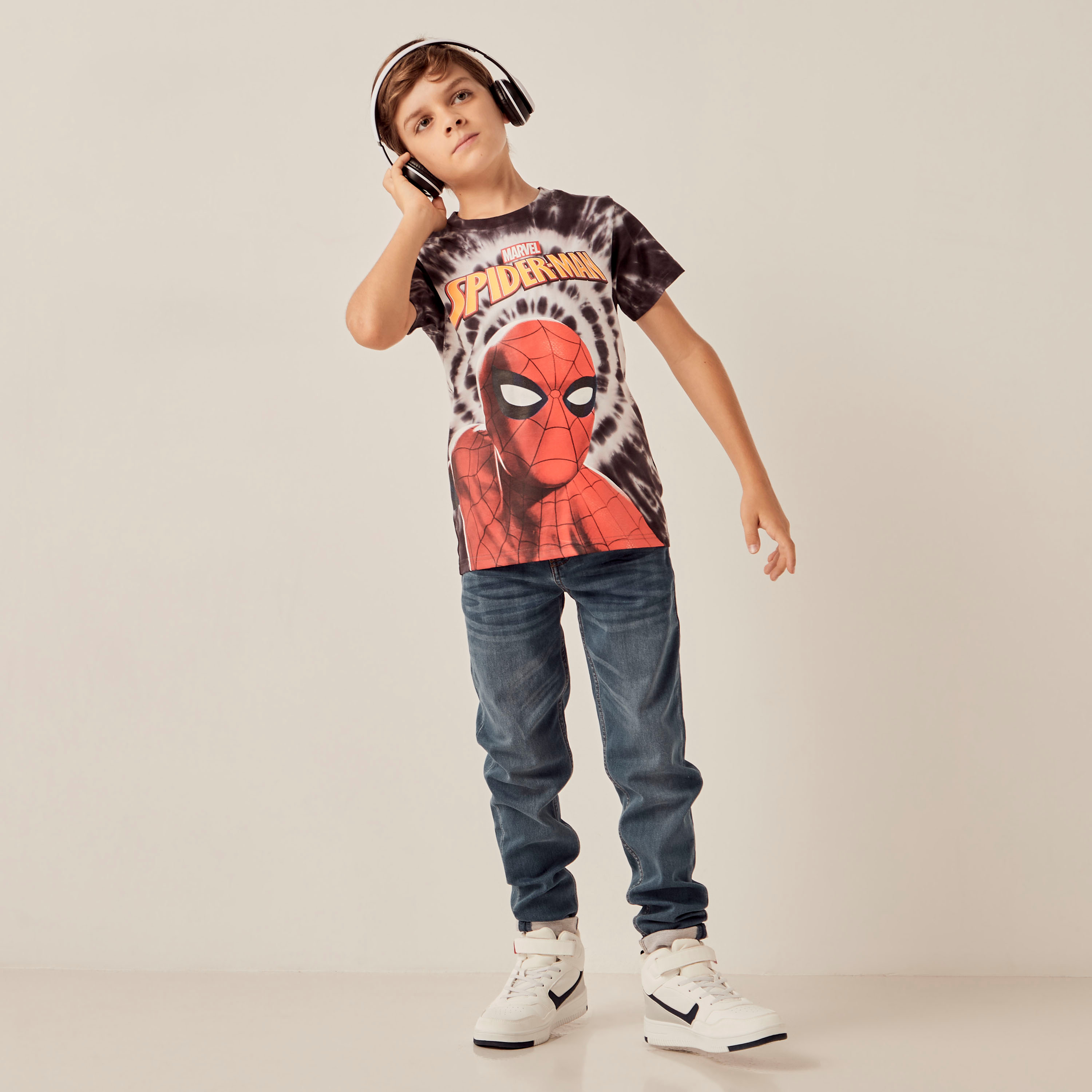 Spider-Man Print Crew Neck T-shirt with Short Sleeves-boys-clothing-tshirtsandpolos-image-2