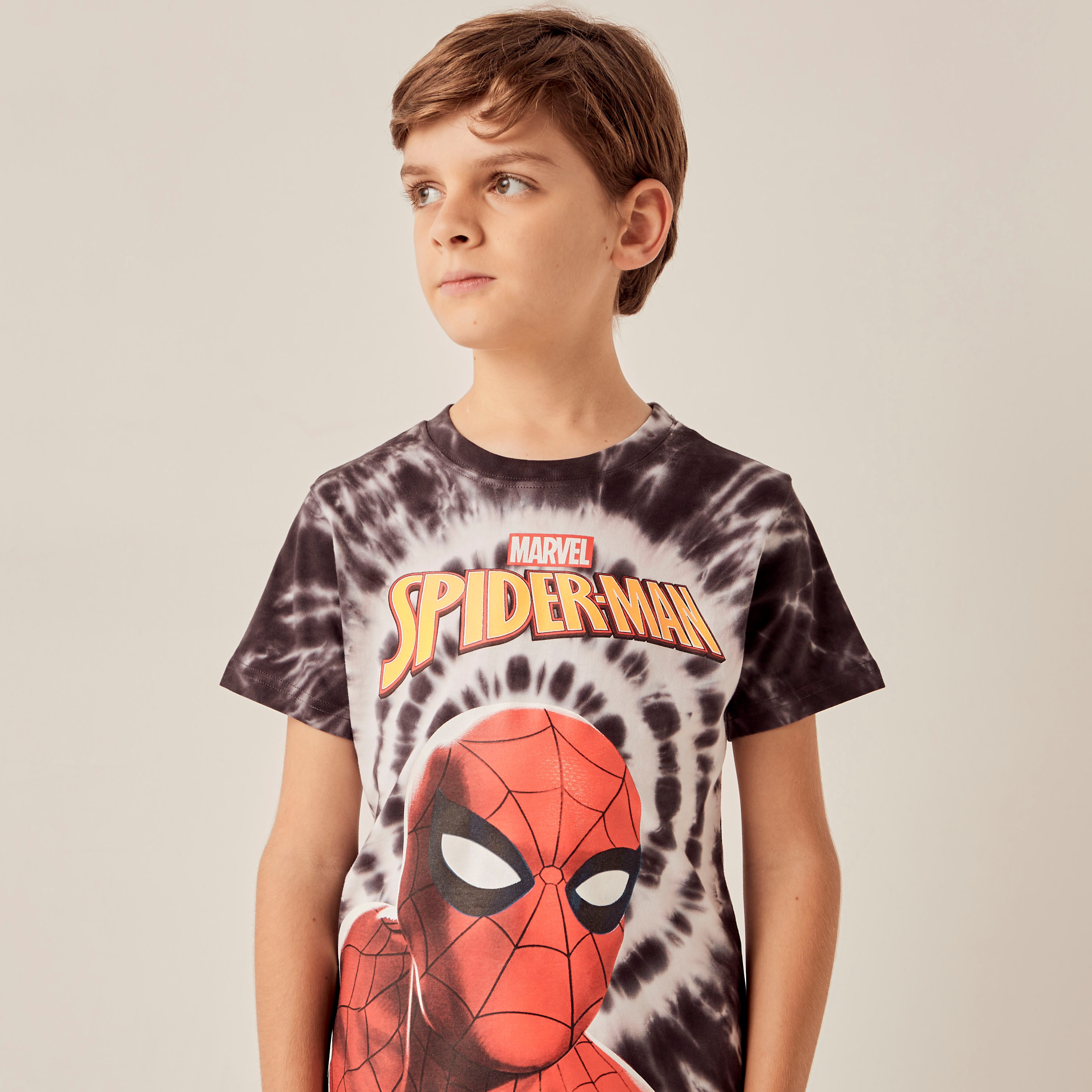 Spider-Man Print Crew Neck T-shirt with Short Sleeves-boys-clothing-tshirtsandpolos-image-3