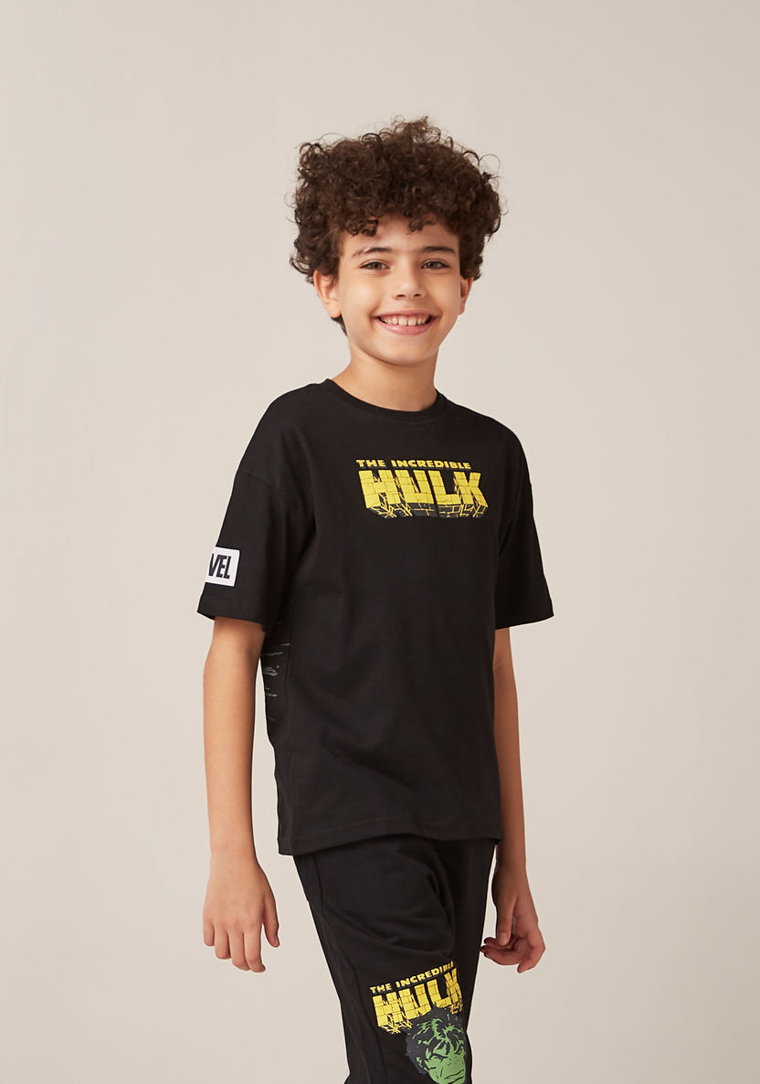 Hulk Print T-shirt and Shorts Set-Clothes Sets-image-0
