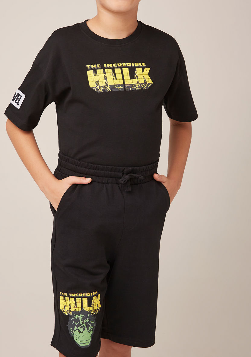 Hulk Print T-shirt and Shorts Set-Clothes Sets-image-2