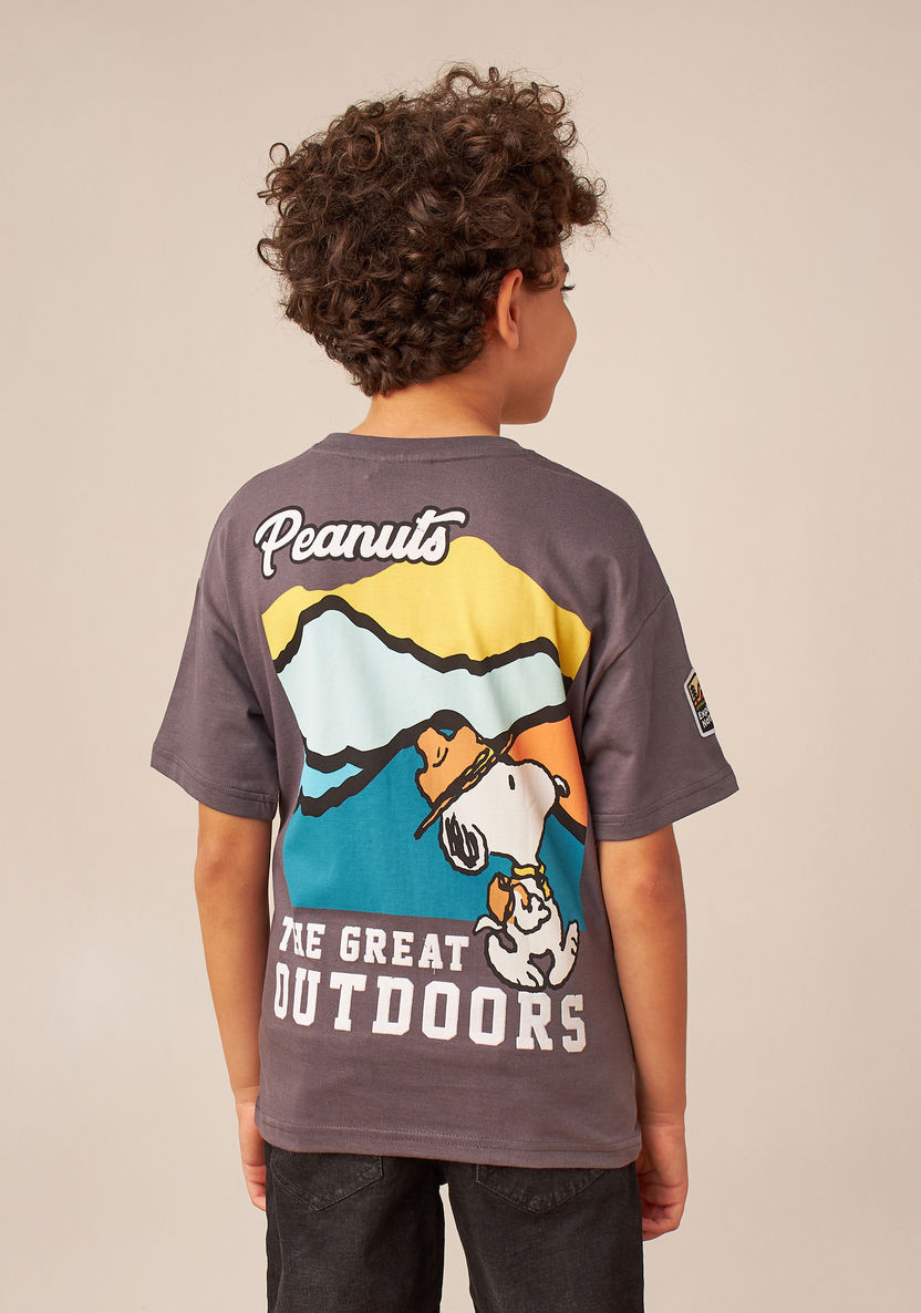 Peanuts Print Crew Neck T-shirt with Short Sleeves-T Shirts-image-2