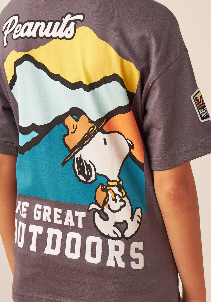 Peanuts Print Crew Neck T-shirt with Short Sleeves-T Shirts-image-3