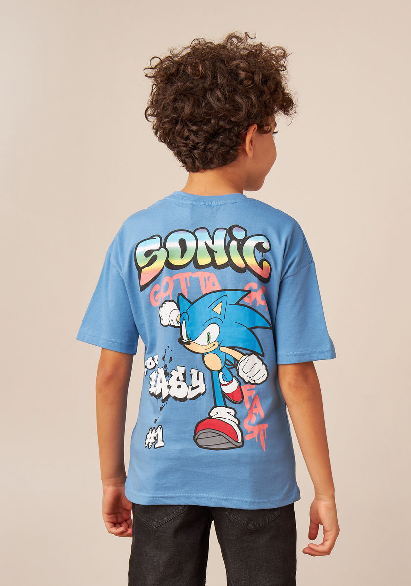SEGA Sonic the Hedgehog Graphic Print T-shirt with Short Sleeves and Crew Neck-T Shirts-image-3