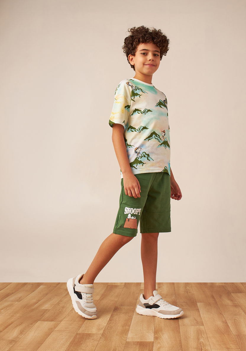 Snoopy Print Crew Neck T-shirt and Shorts Set-Clothes Sets-image-0