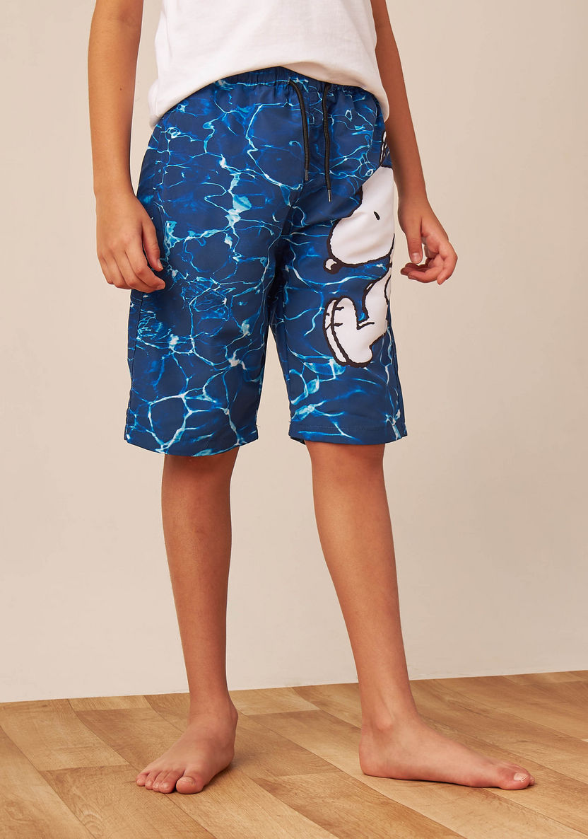 Snoopy Print Swim Shorts with Drawstring Closure-Swimwear-image-0